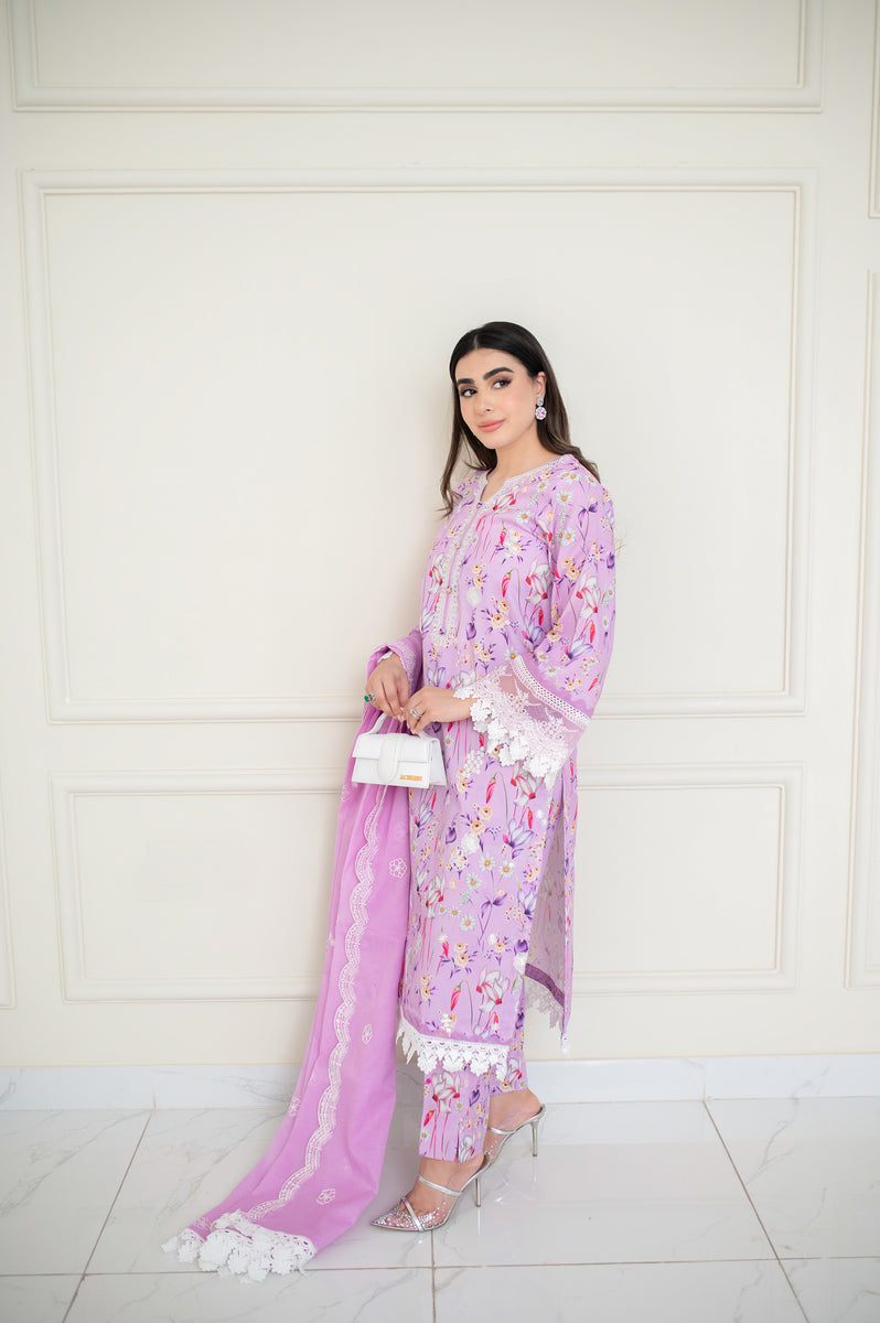 Shamooz Pret Jacquard Cotton 3 Piece Suit SEM-0502 Lilac
