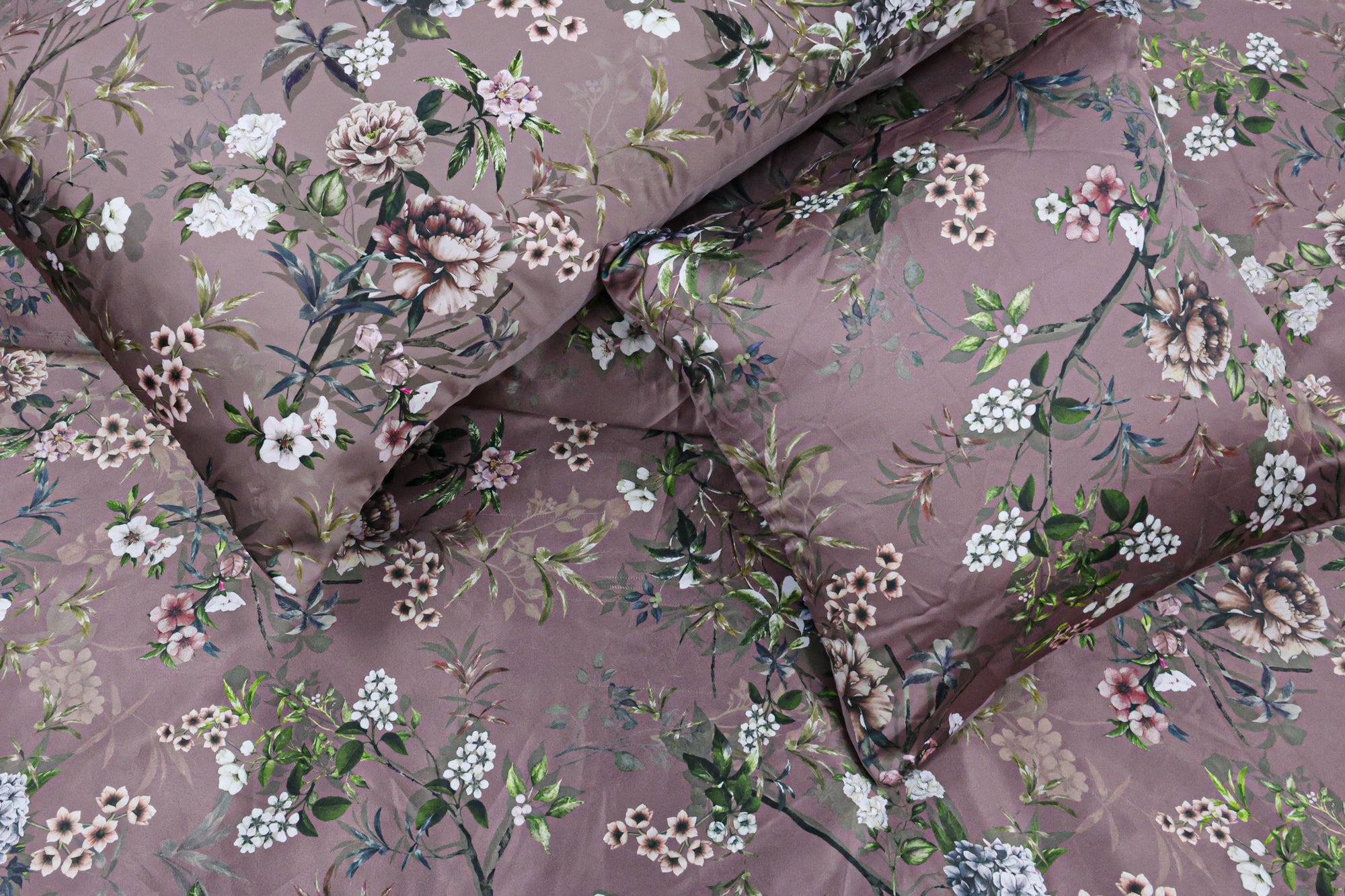 Medora Plum Sateen Silk Digital Printed Duvet Cover Set