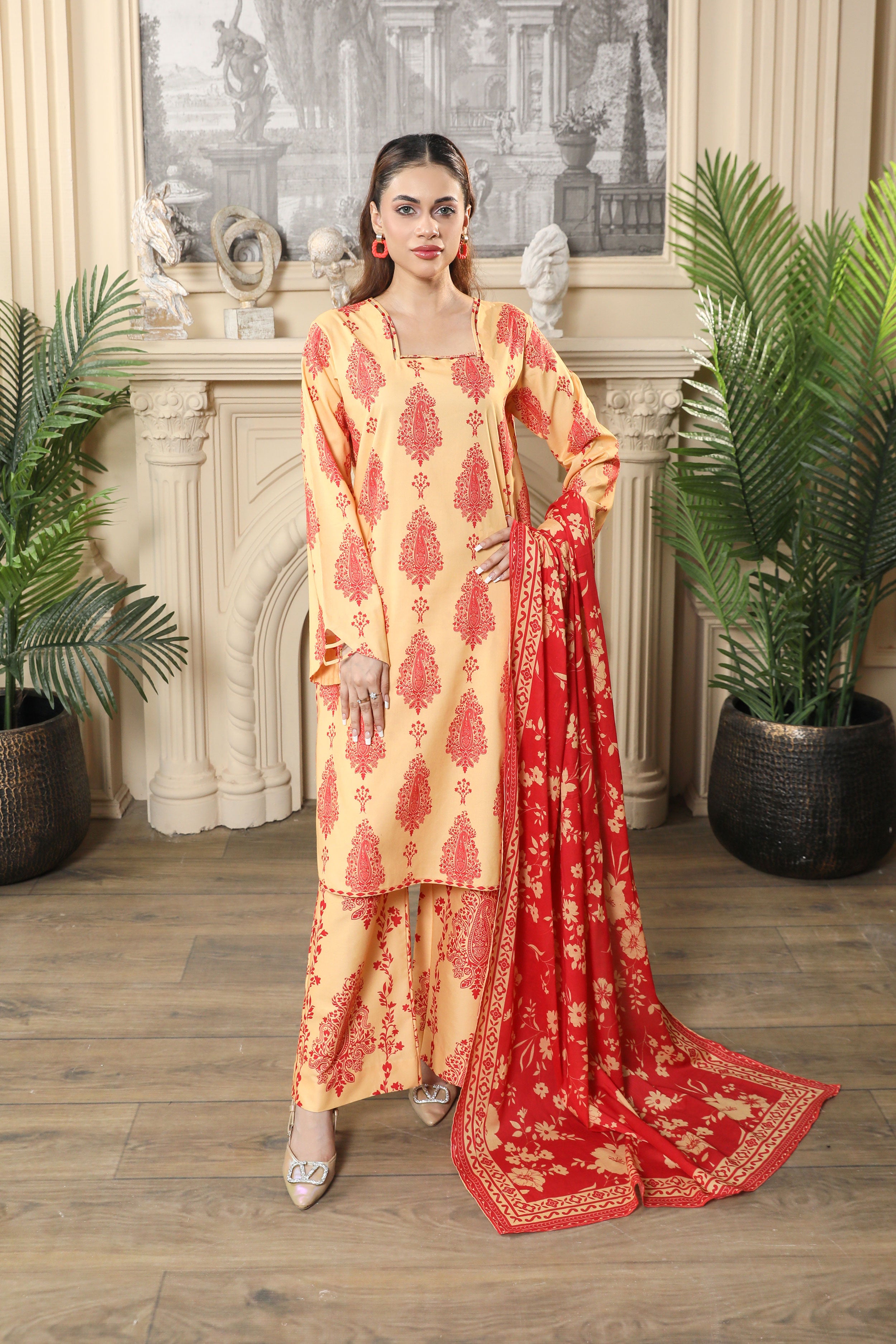 3 Pcs Digital Printed Suit (CL-9A25)
