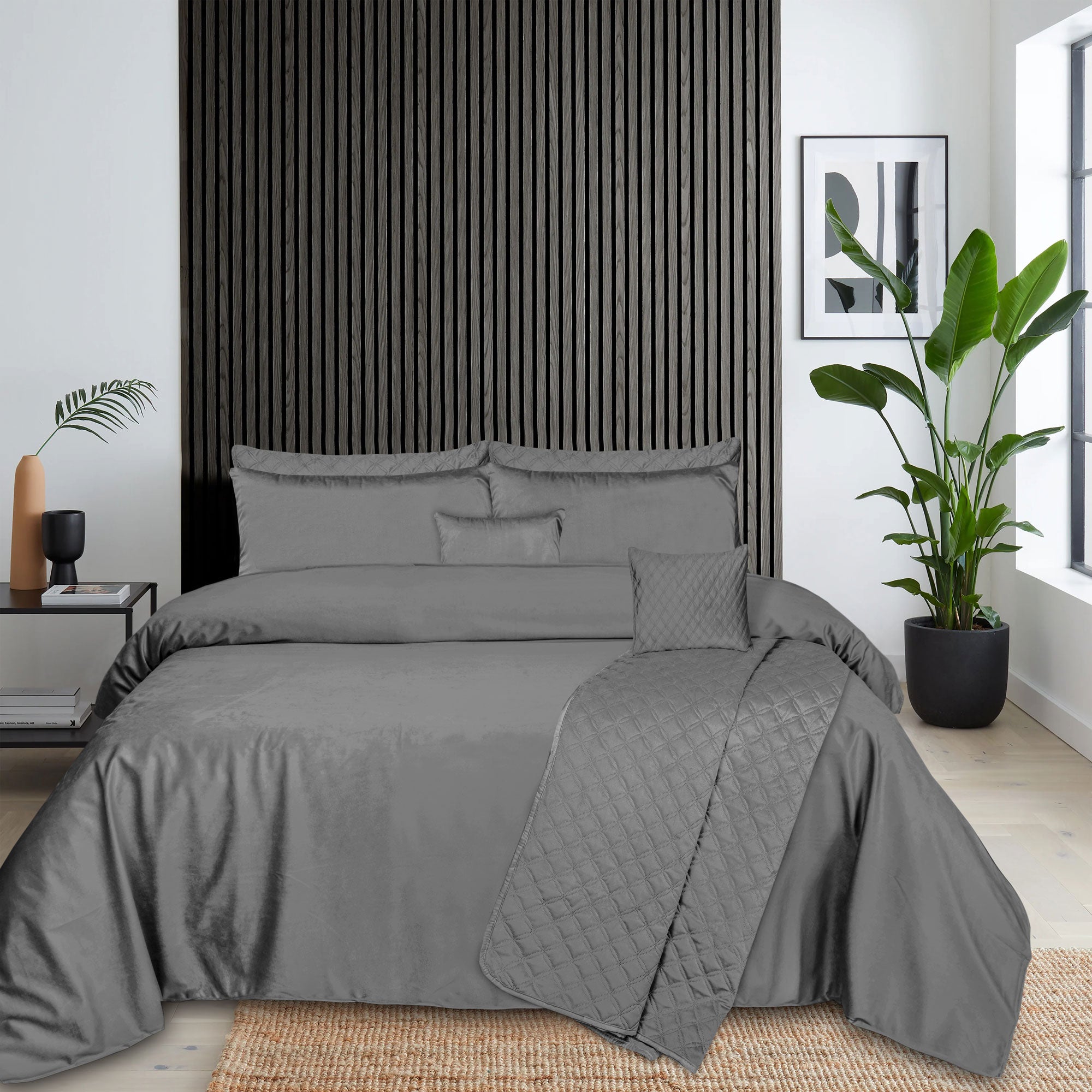 Luxury Grey Velvet Complete Bedding Set