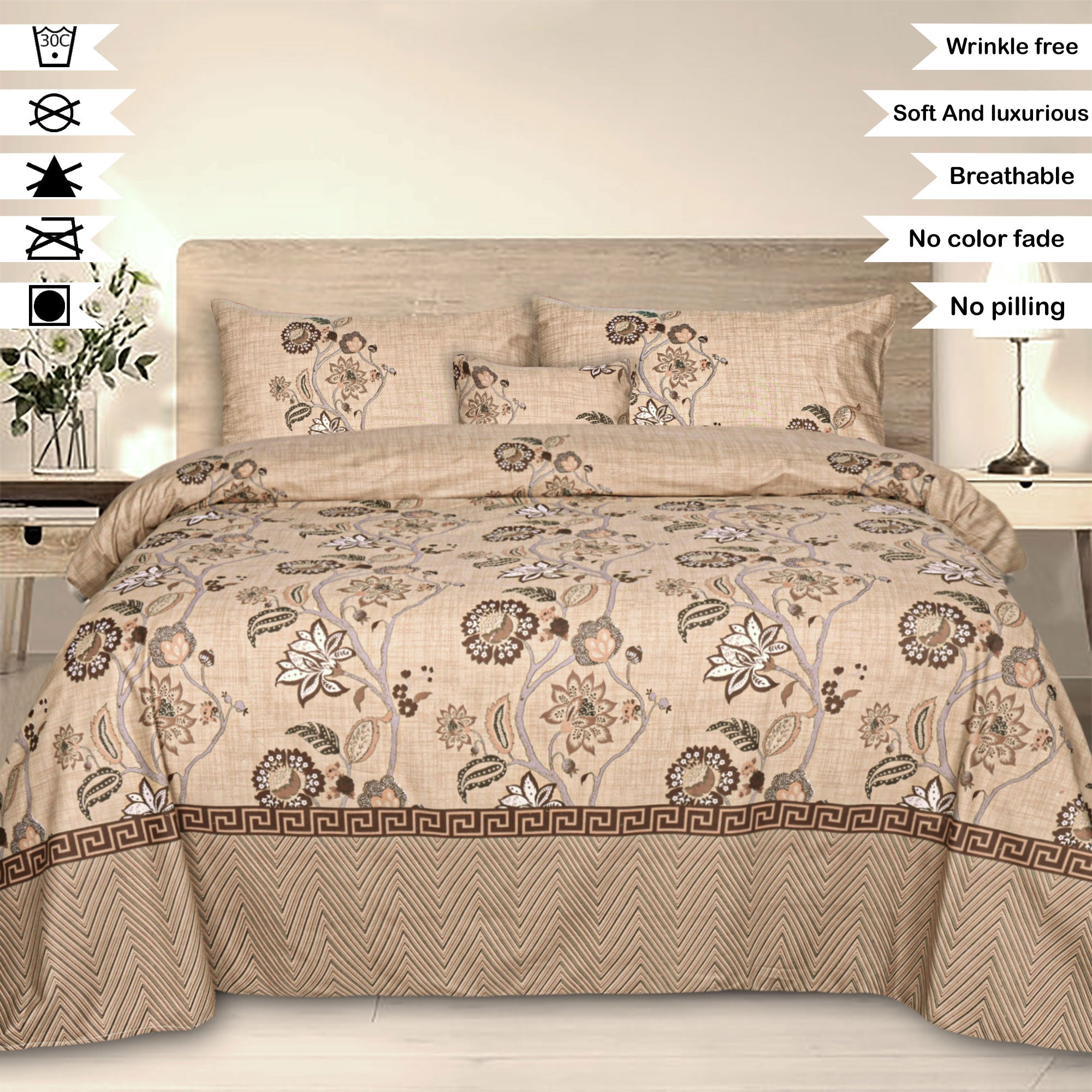 Misty Floral Cotton Printed Flat Sheet Set