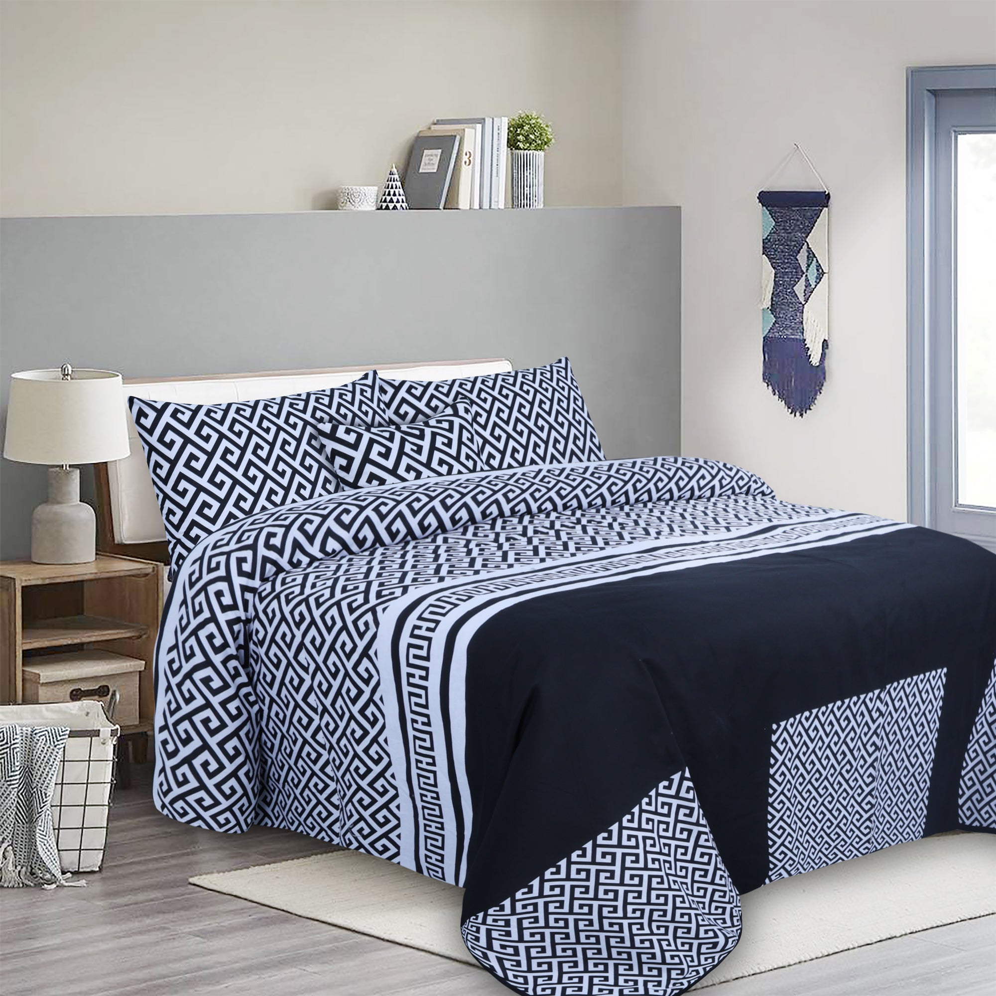 Black Lines Cotton 5Pcs Complete Bedding Set