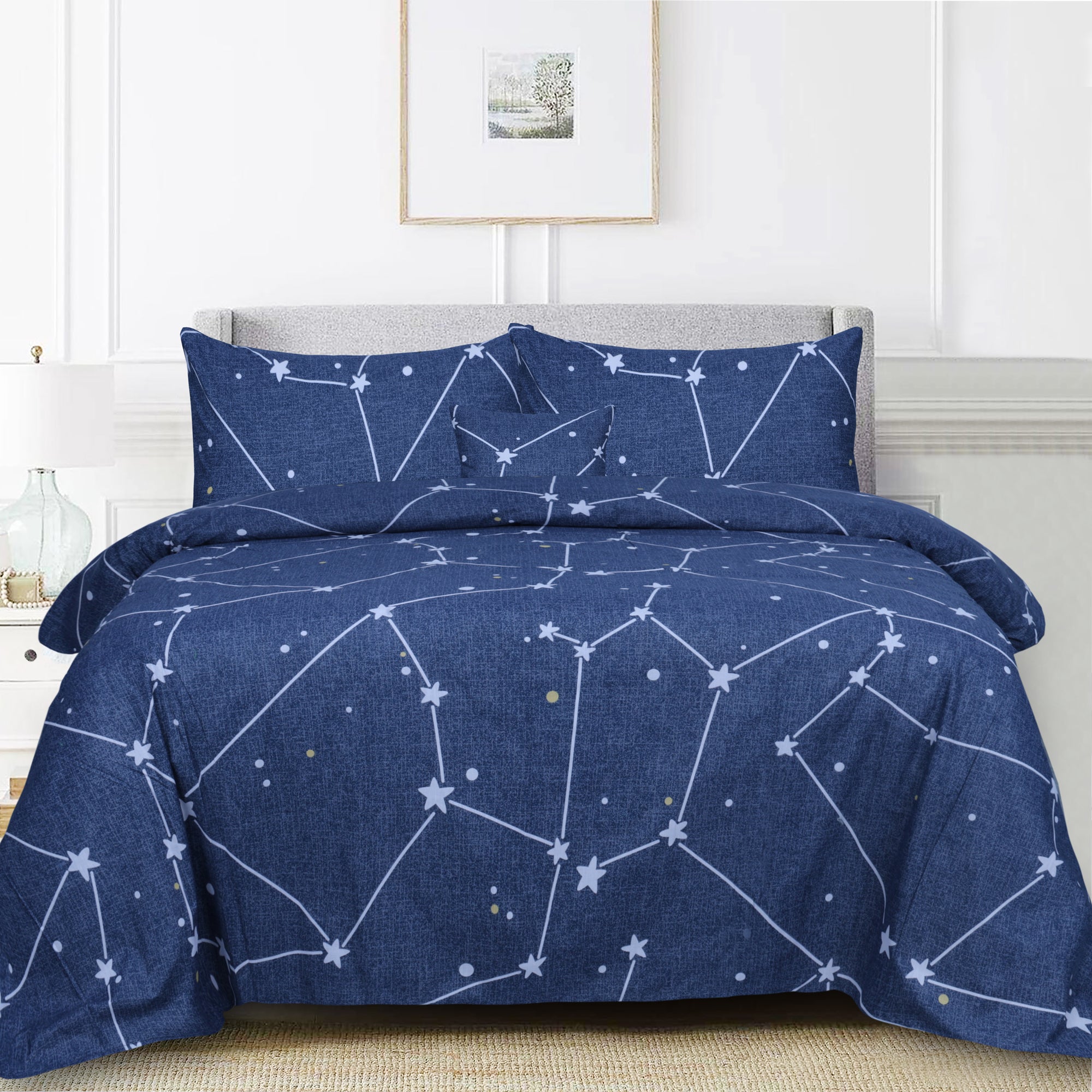 Blue Stars Cotton Printed Duvet Cover Set