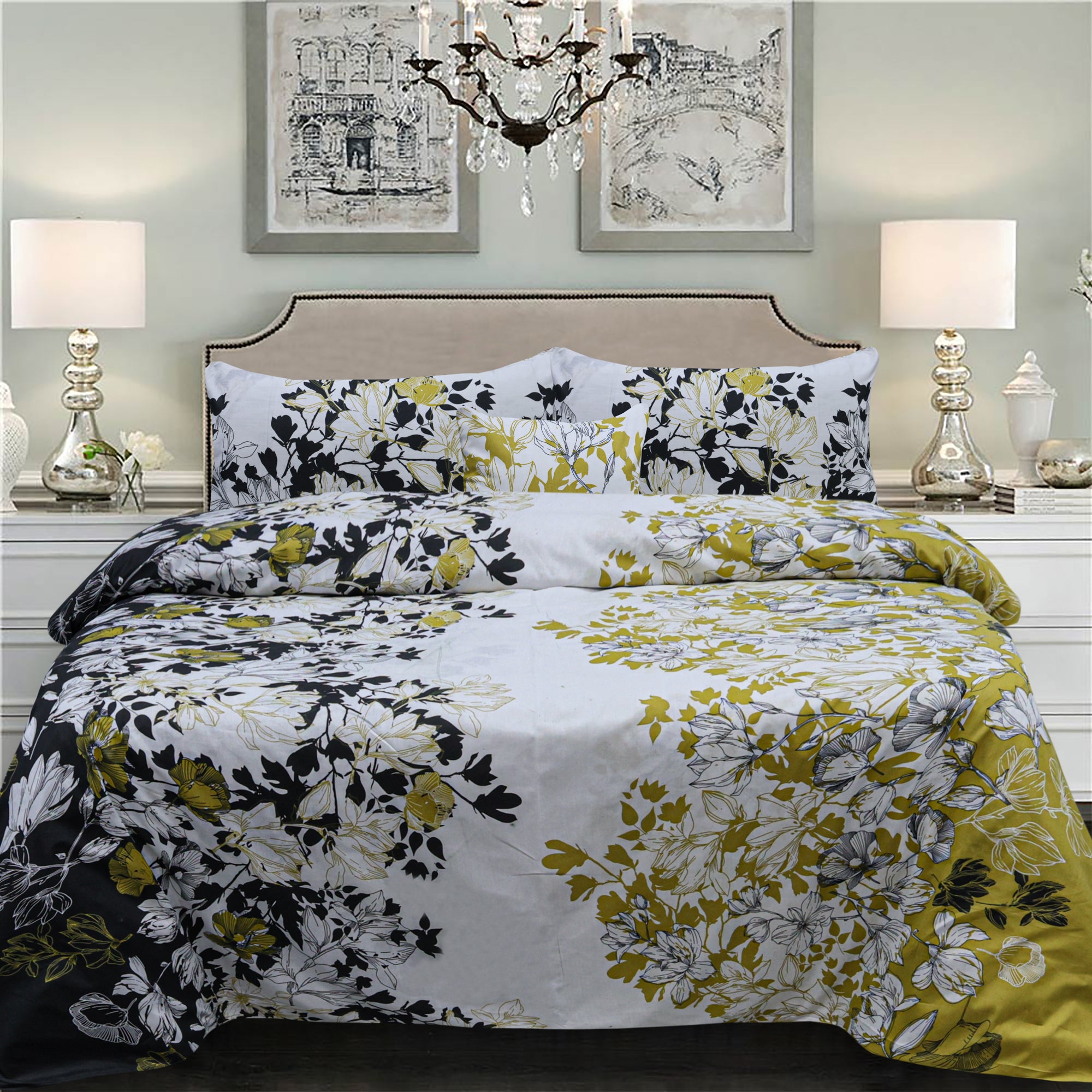 Fenna Yellow Cotton Printed Flat Sheet Set