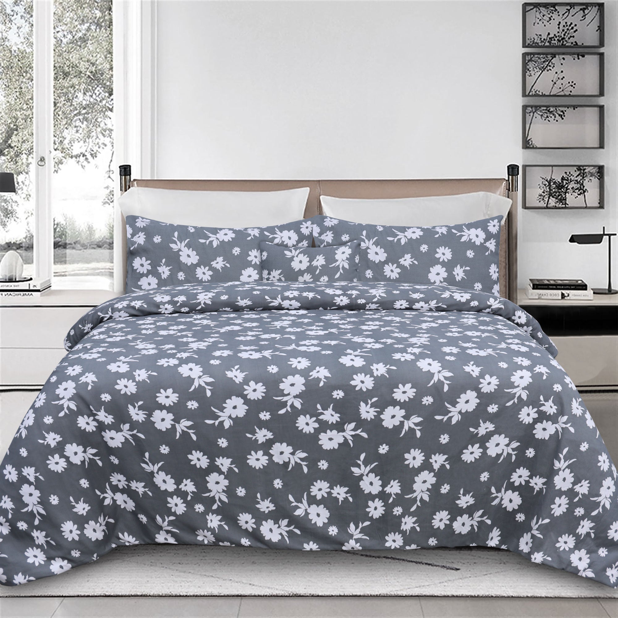 Floral Print Microfiber 5Pcs Complete Bedding Set