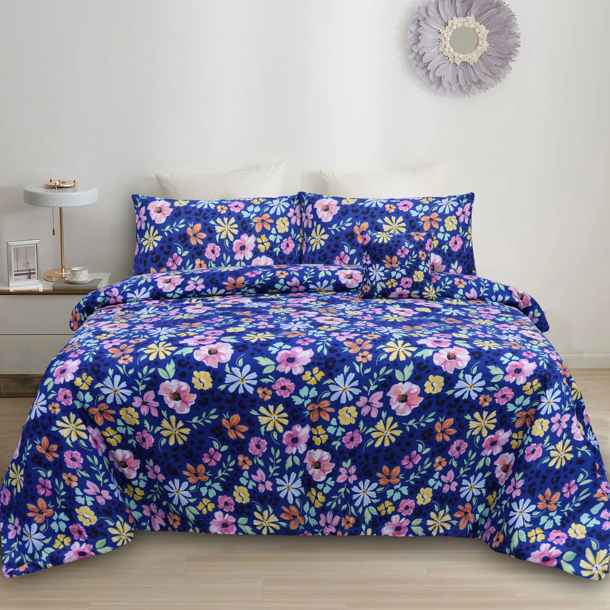 Daisy Flower Microfiber 5Pcs Complete Bedding Set