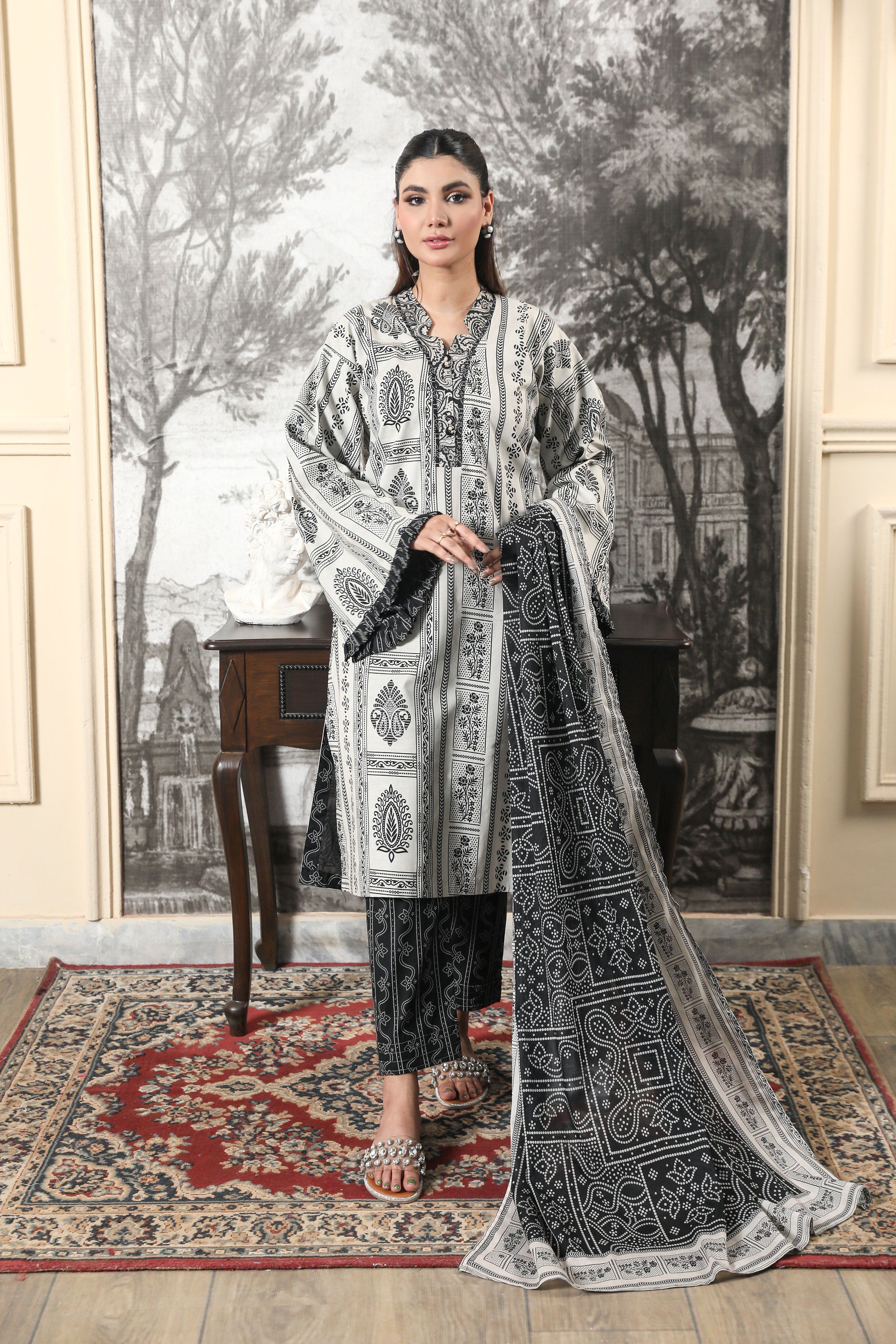 3 Pcs Digital Printed Suit (CL-3A25)