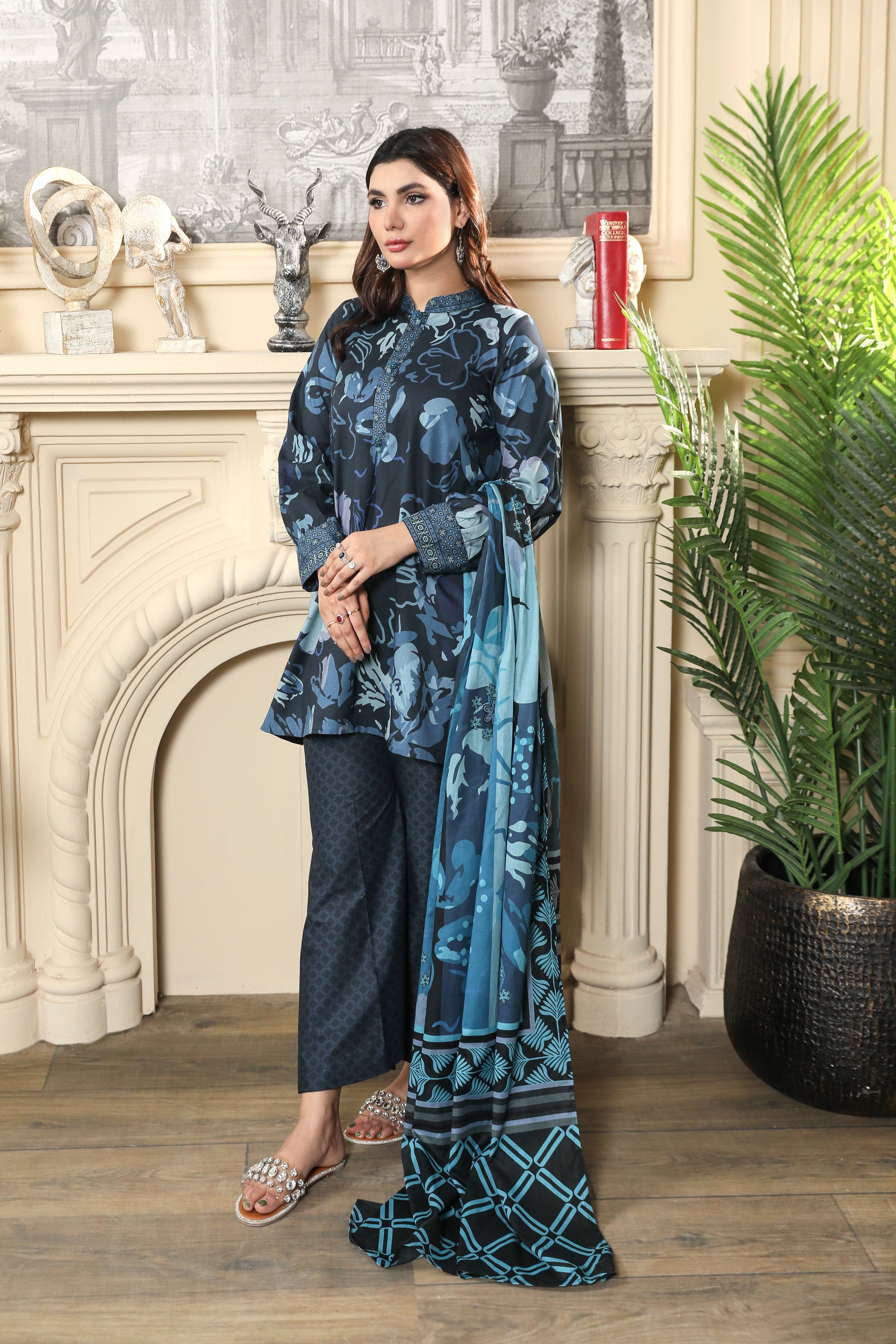 3 Pcs Digital Printed Suit (CL-5A25)