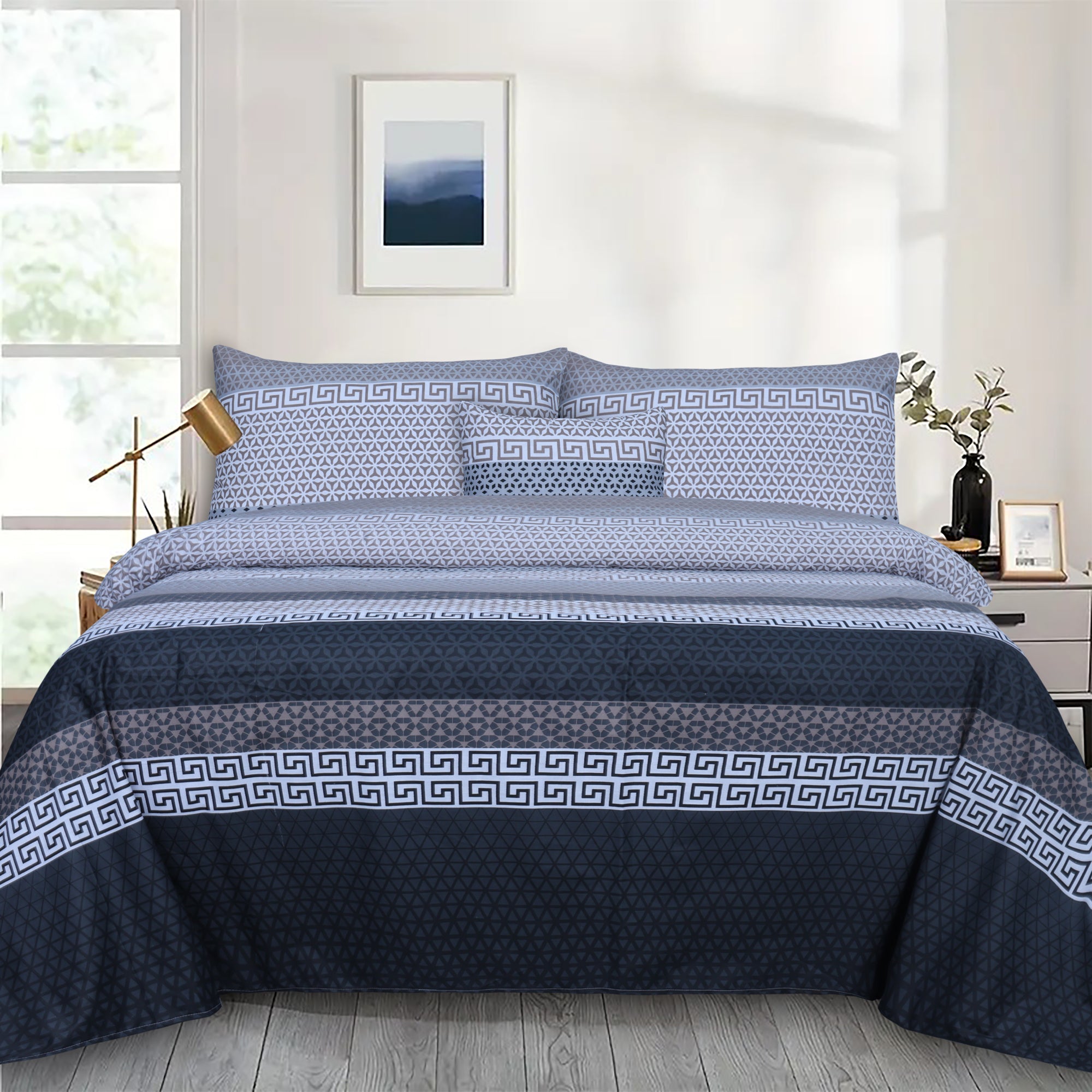 Black Stripe Cotton Printed Flat Sheet Set