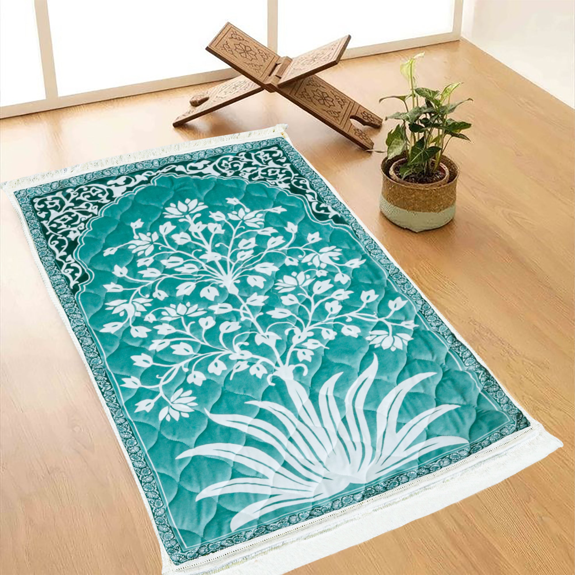 Velvet Prayer Mat Printed Jai Namaz Blue