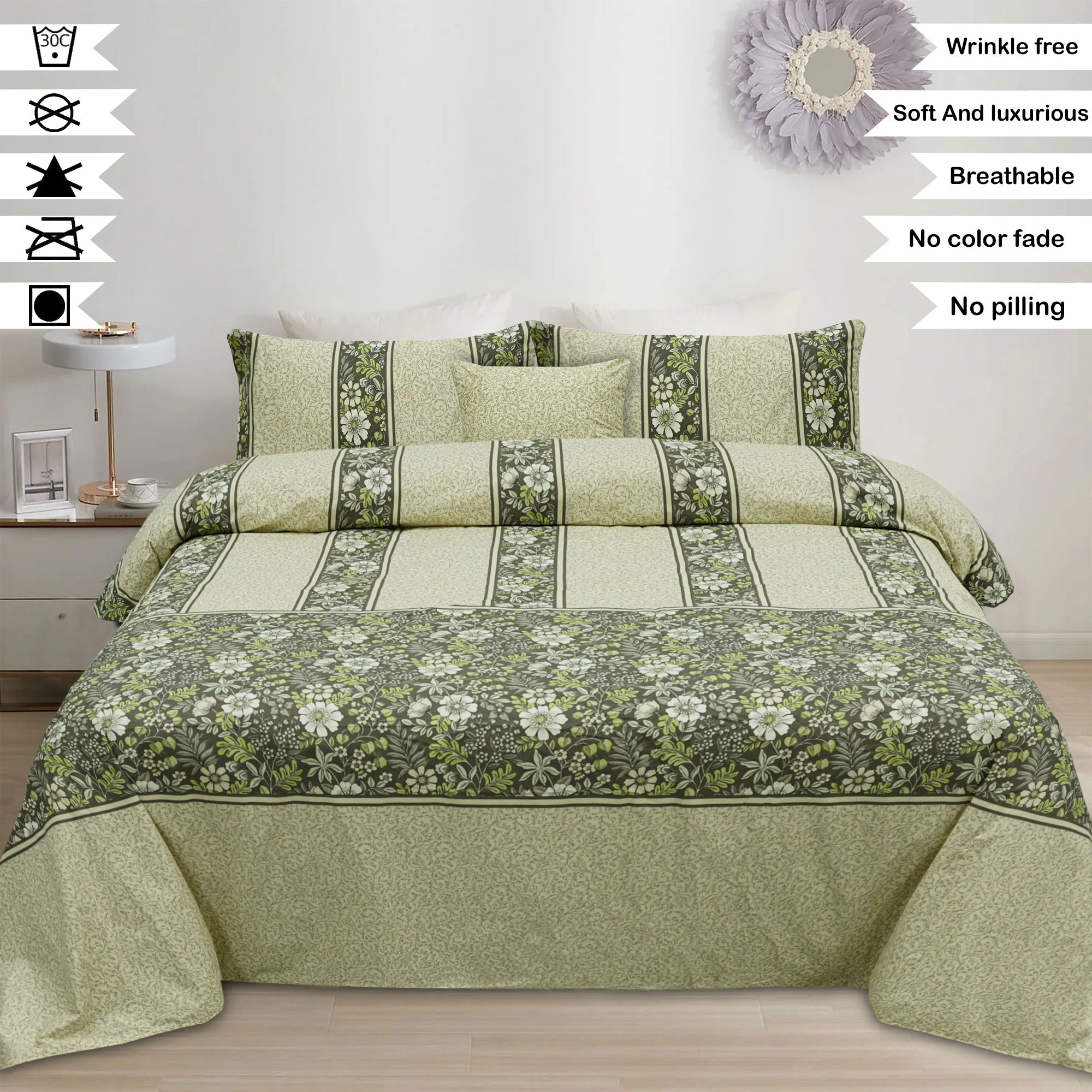 Petaline Cotton Printed Flat Sheet Set