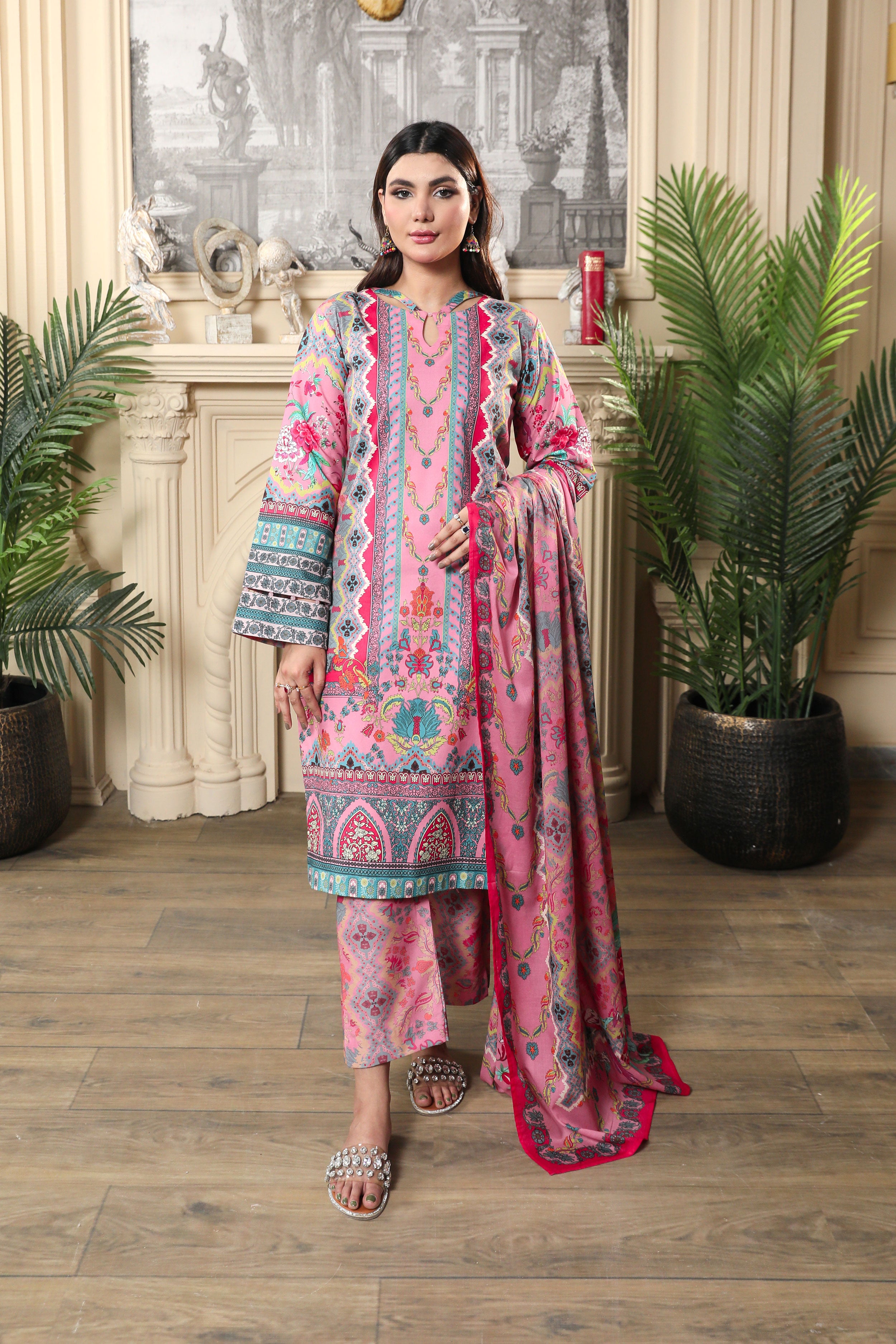 3 Pcs Digital Printed Suit (CL-6A25)