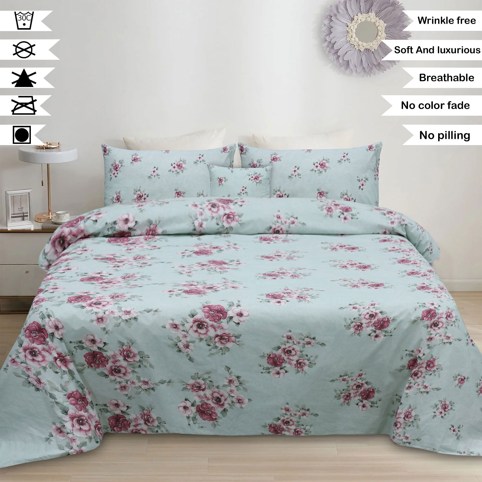 Fadfay Floral Cotton Printed Flat Sheet Set