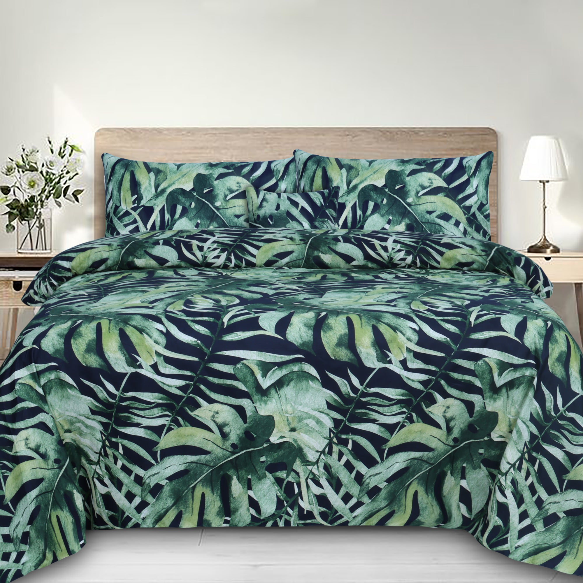 Green Floral  Microfiber 5Pcs Complete Bedding Set