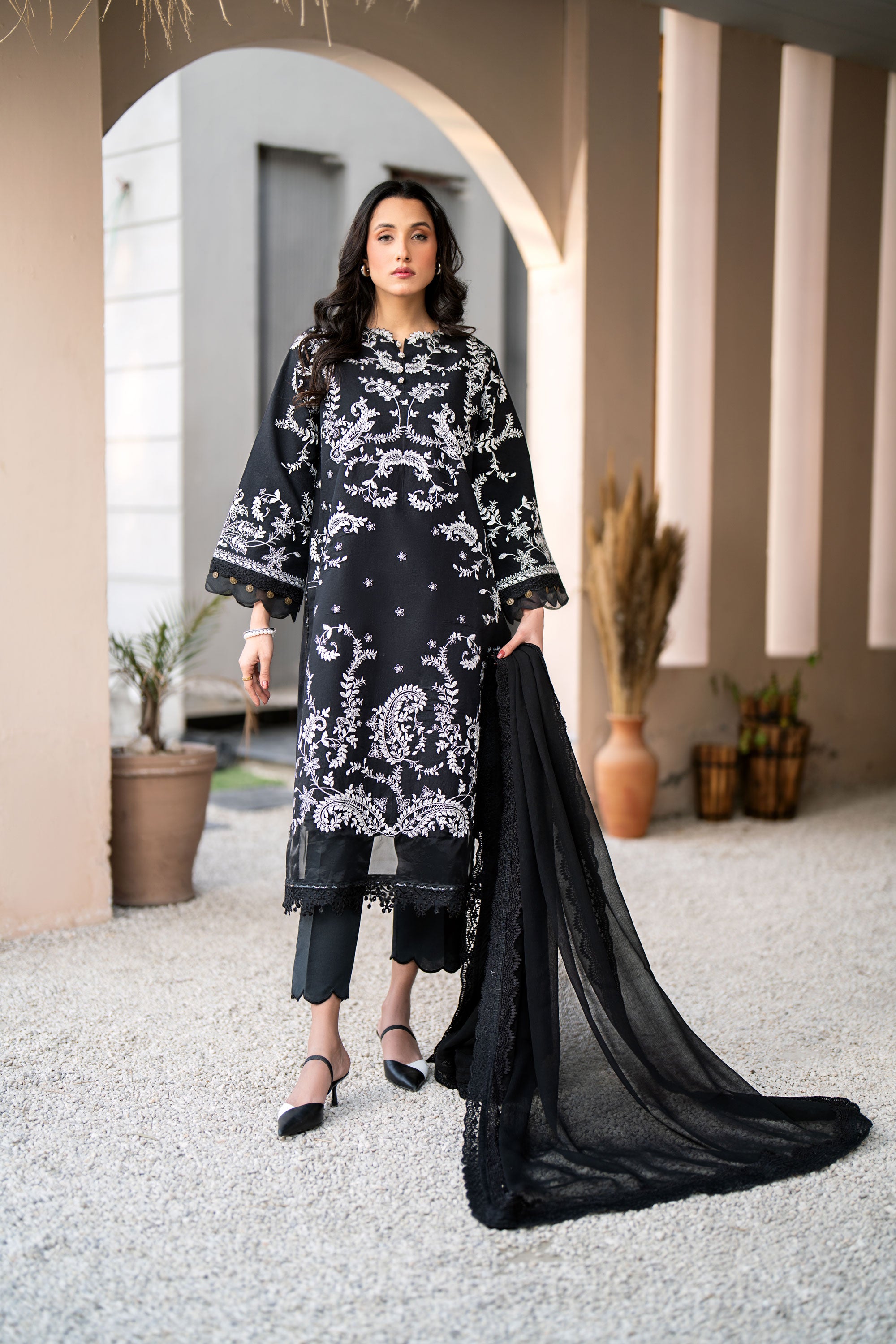 Black Elegance 3 Piece Embroidered Lawn Unstitched Suit