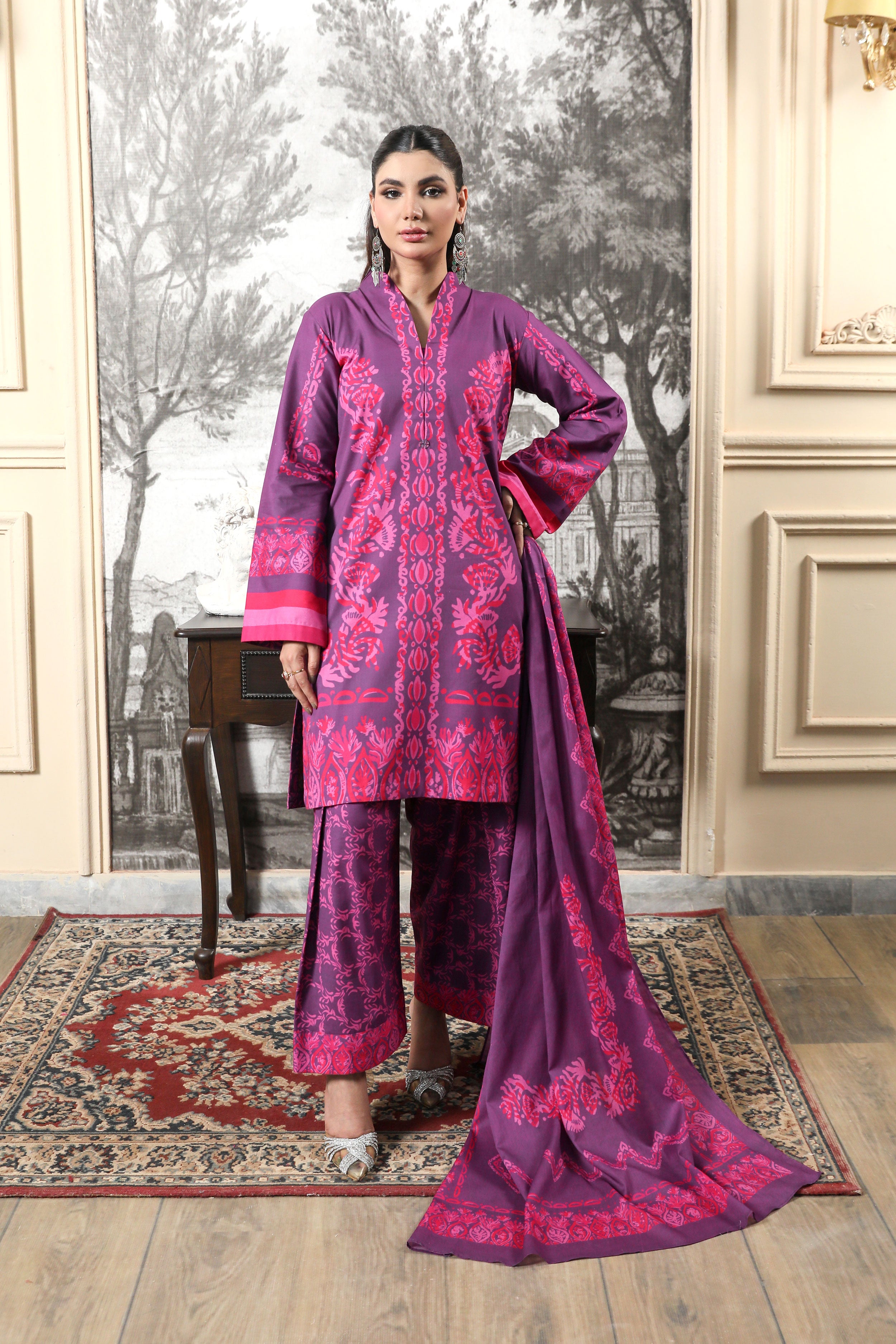 3 Pcs Digital Printed Suit (CL-10A25)