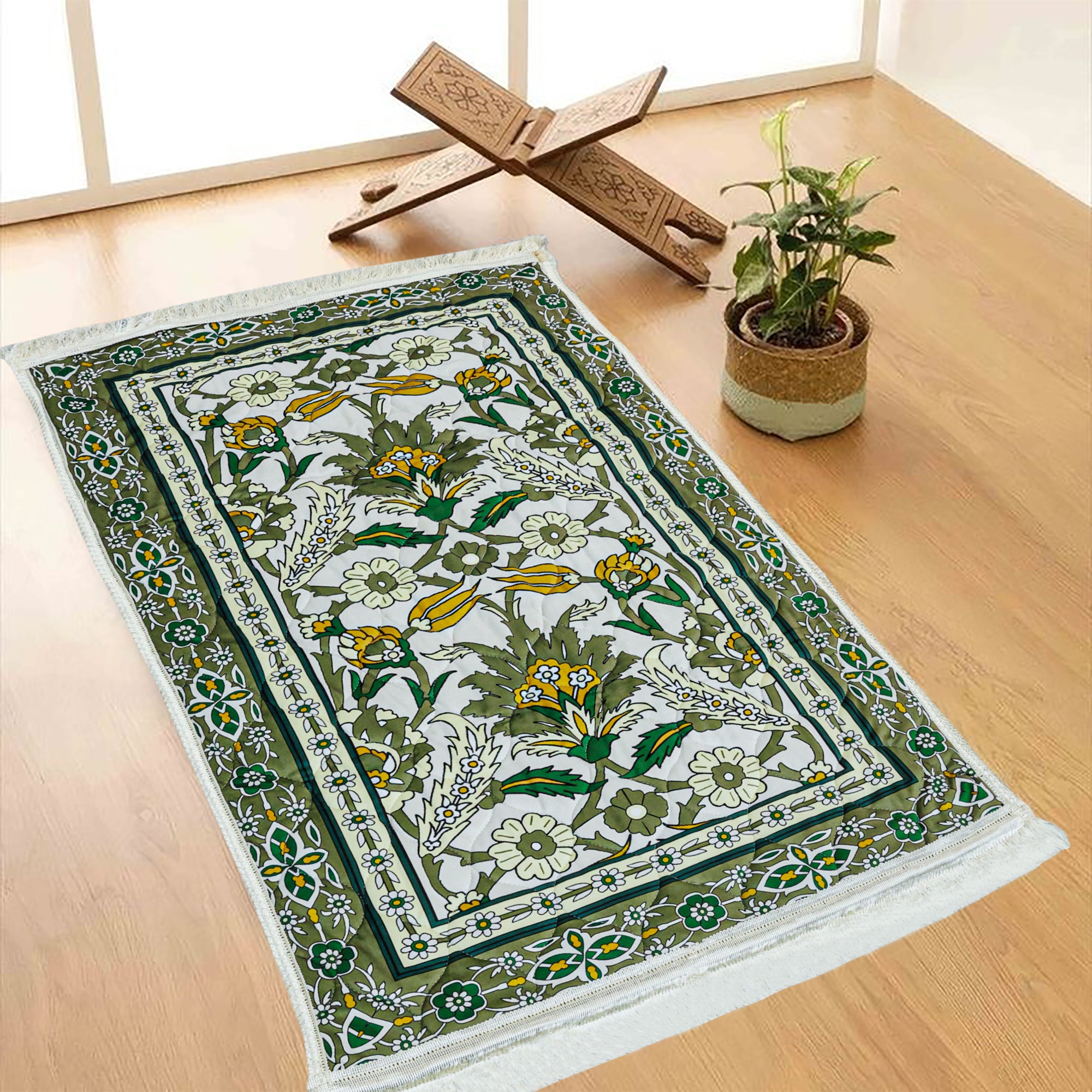 Velvet Prayer Mat Printed Jai Namaz Green