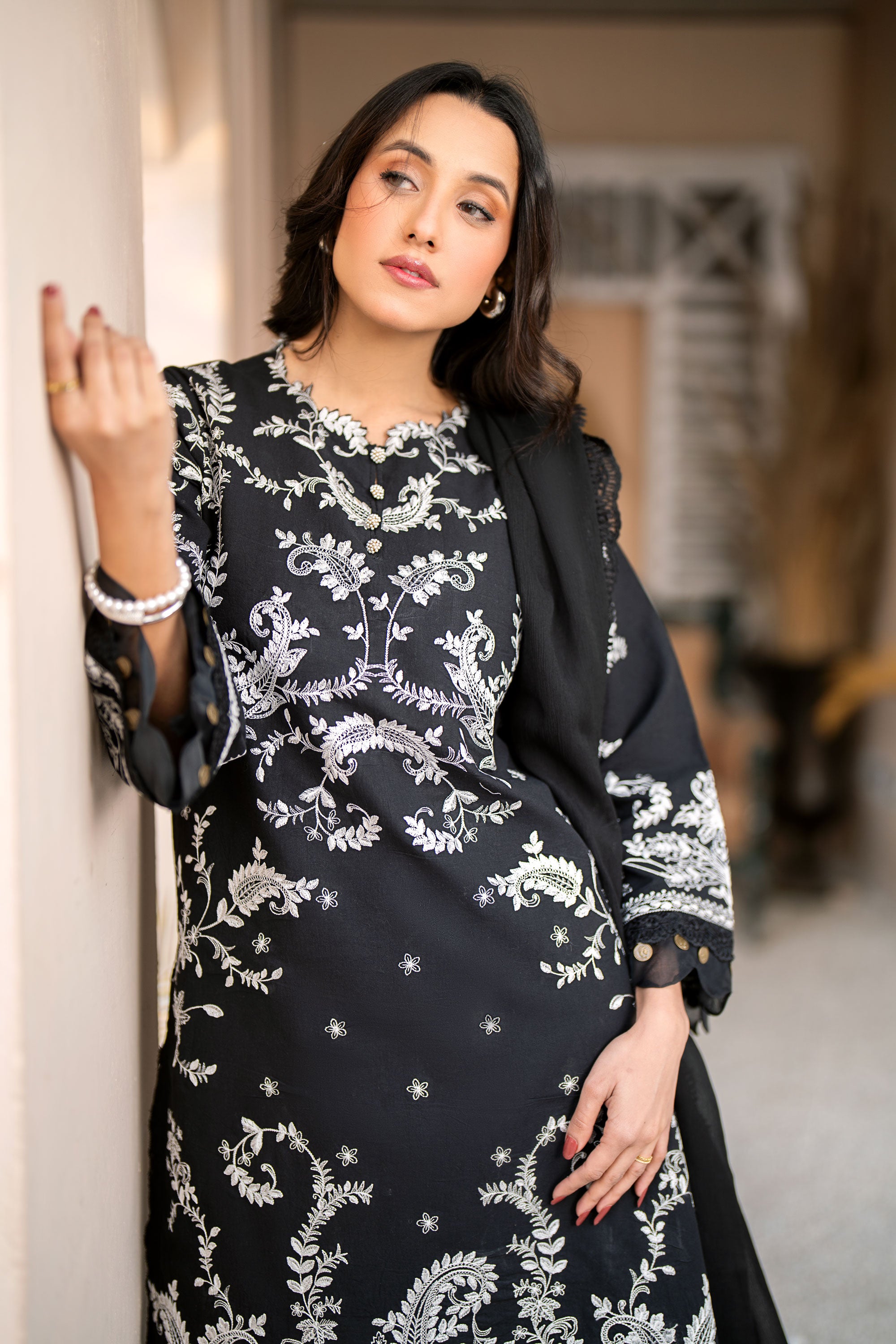 Black Elegance 3 Piece Embroidered Lawn Unstitched Suit