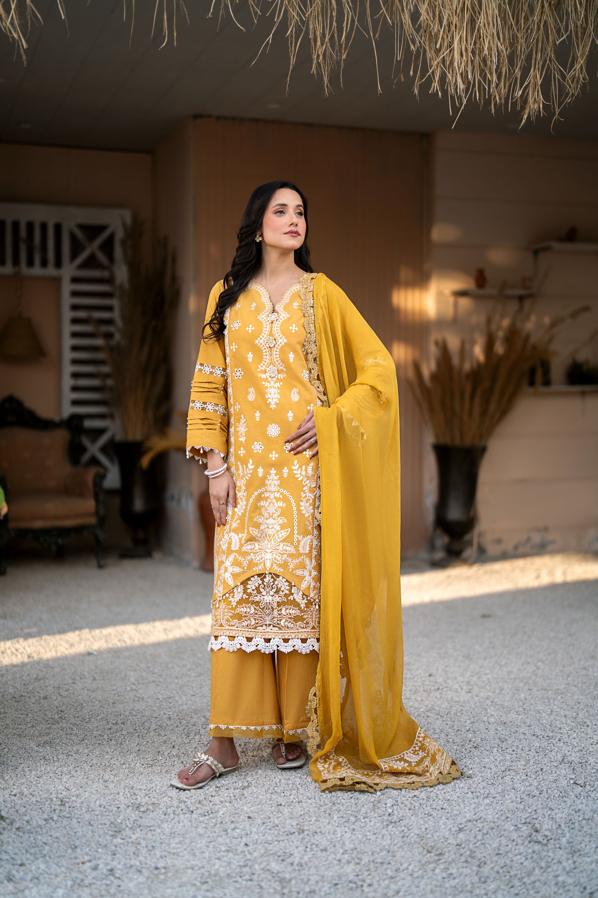 Marigold 3 Piece Embroidered Lawn Stitched Suit.Order now