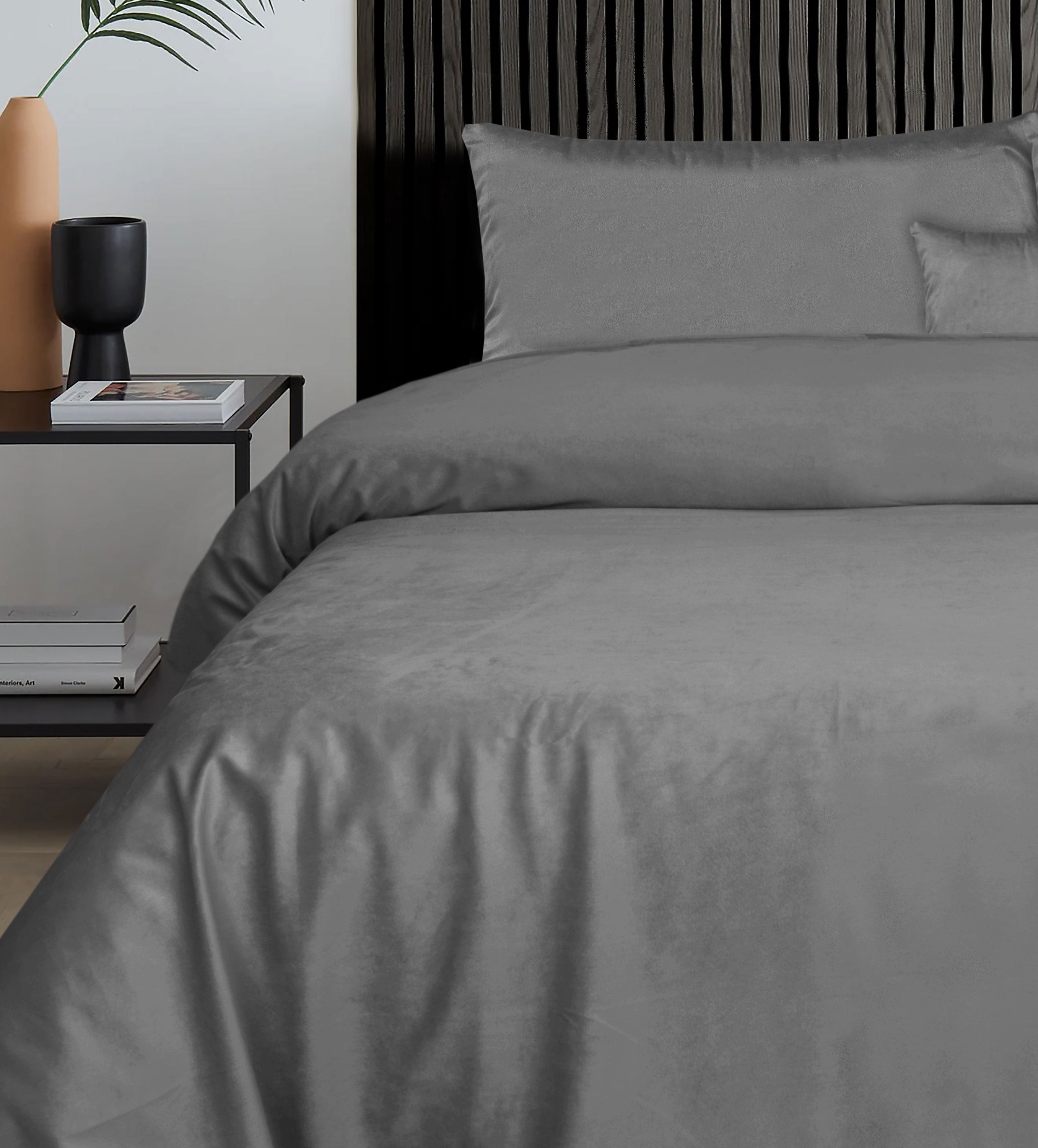 Luxury Grey Velvet Flat Sheet Bedding Set