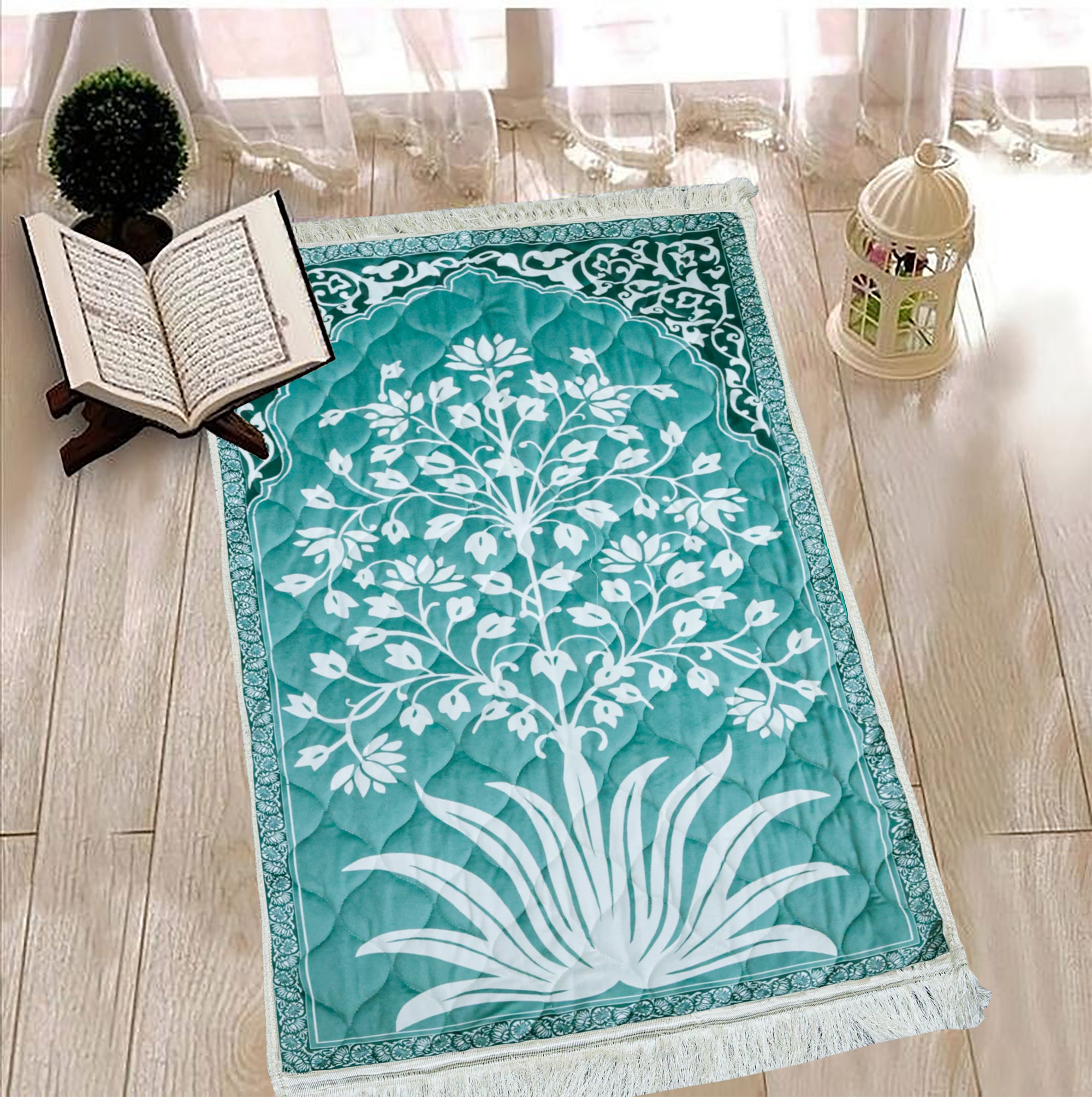 Velvet Prayer Mat Printed Jai Namaz Blue