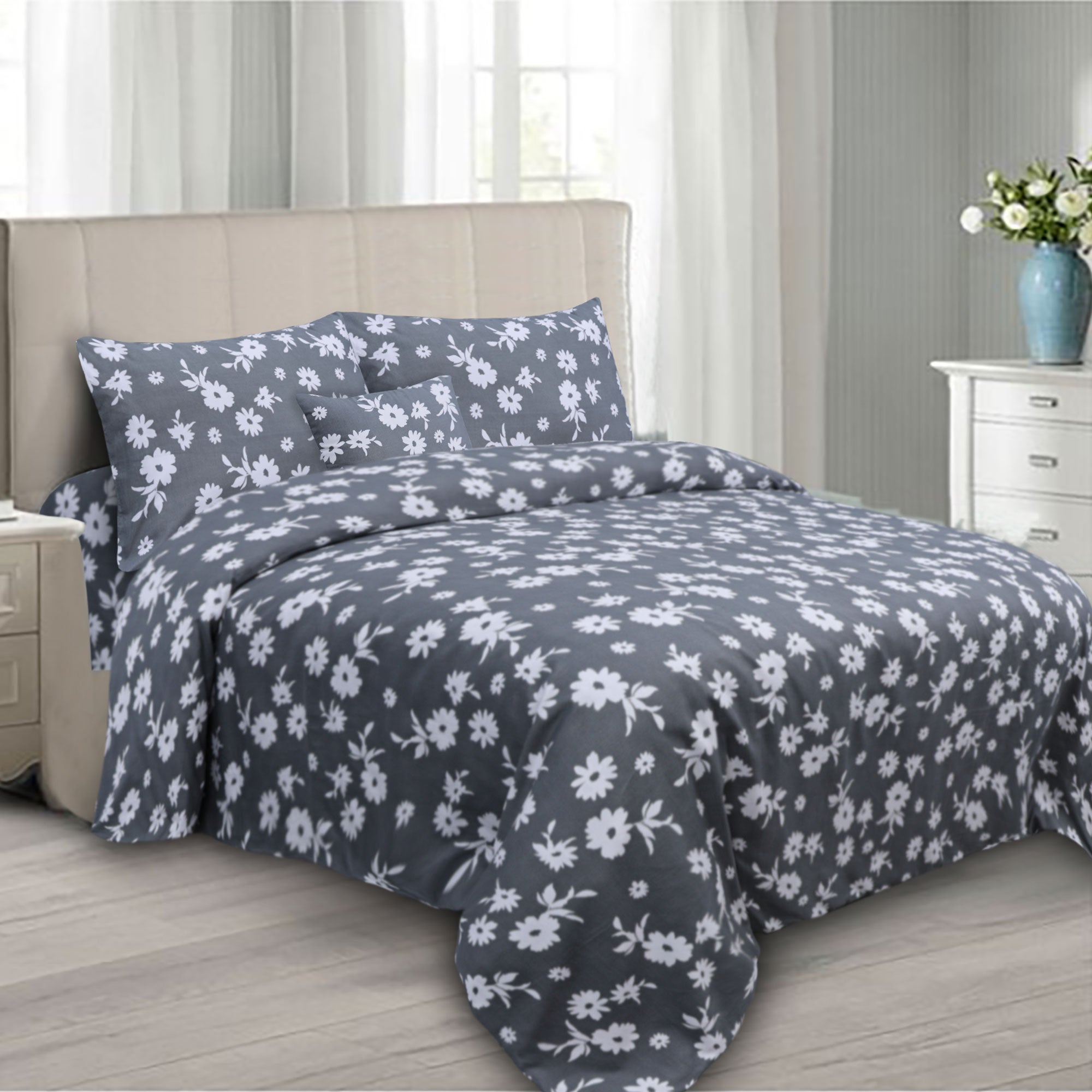 Floral Print Microfiber 5Pcs Complete Bedding Set