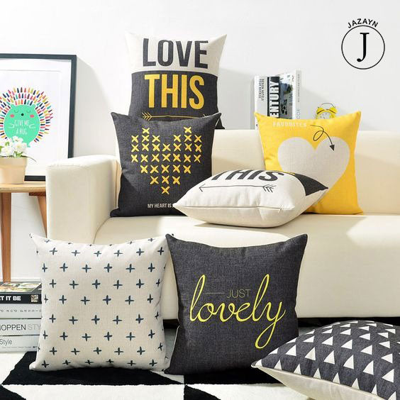 MODERN ALPHABET YELLOW CUSHION COVERS (PACK OF 6)