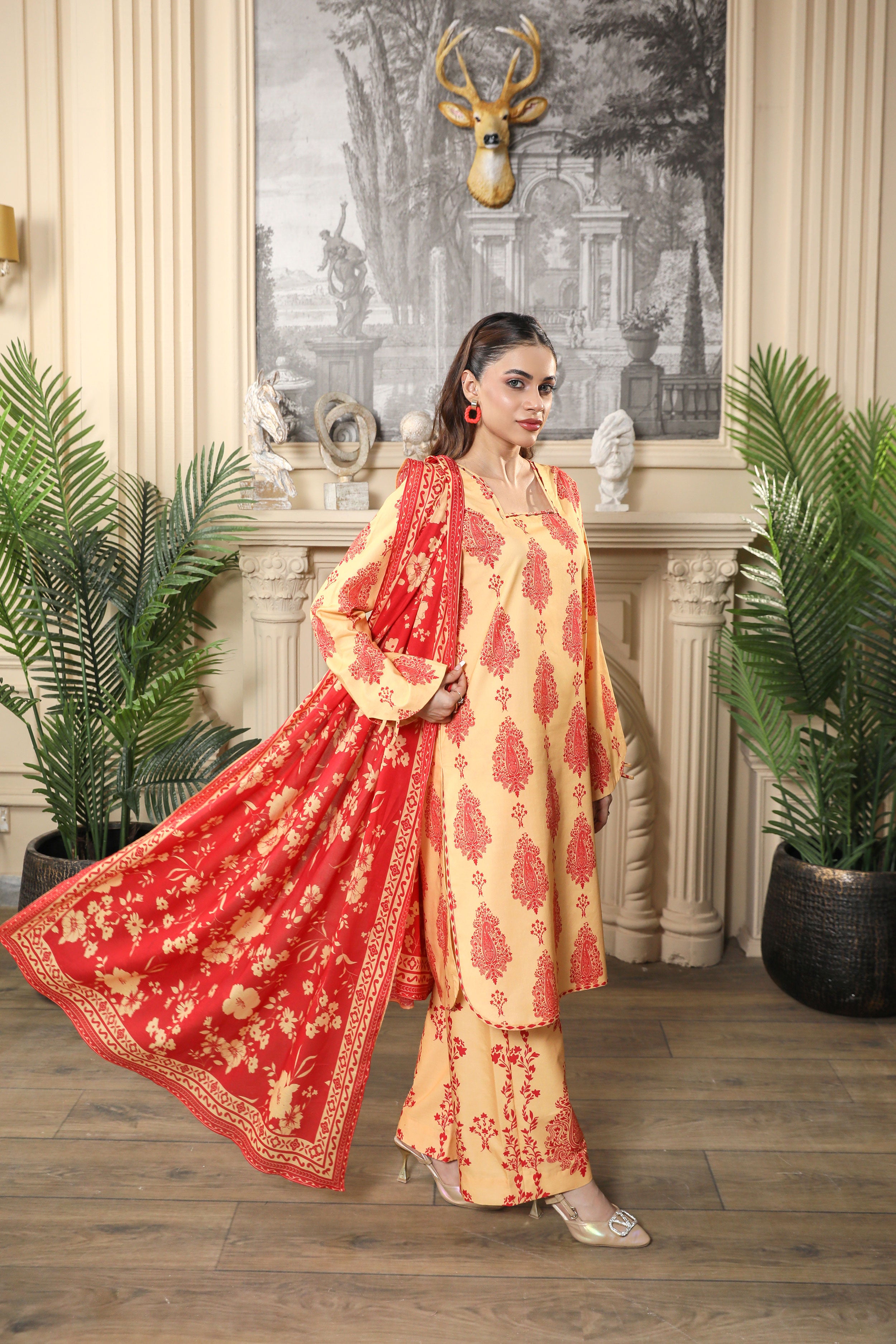 3 Pcs Digital Printed Suit (CL-9A25)