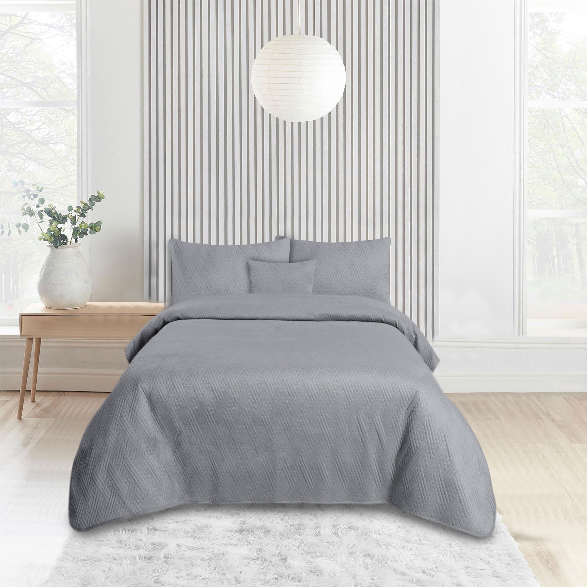 Luxury Light Grey Velvet Bedspread