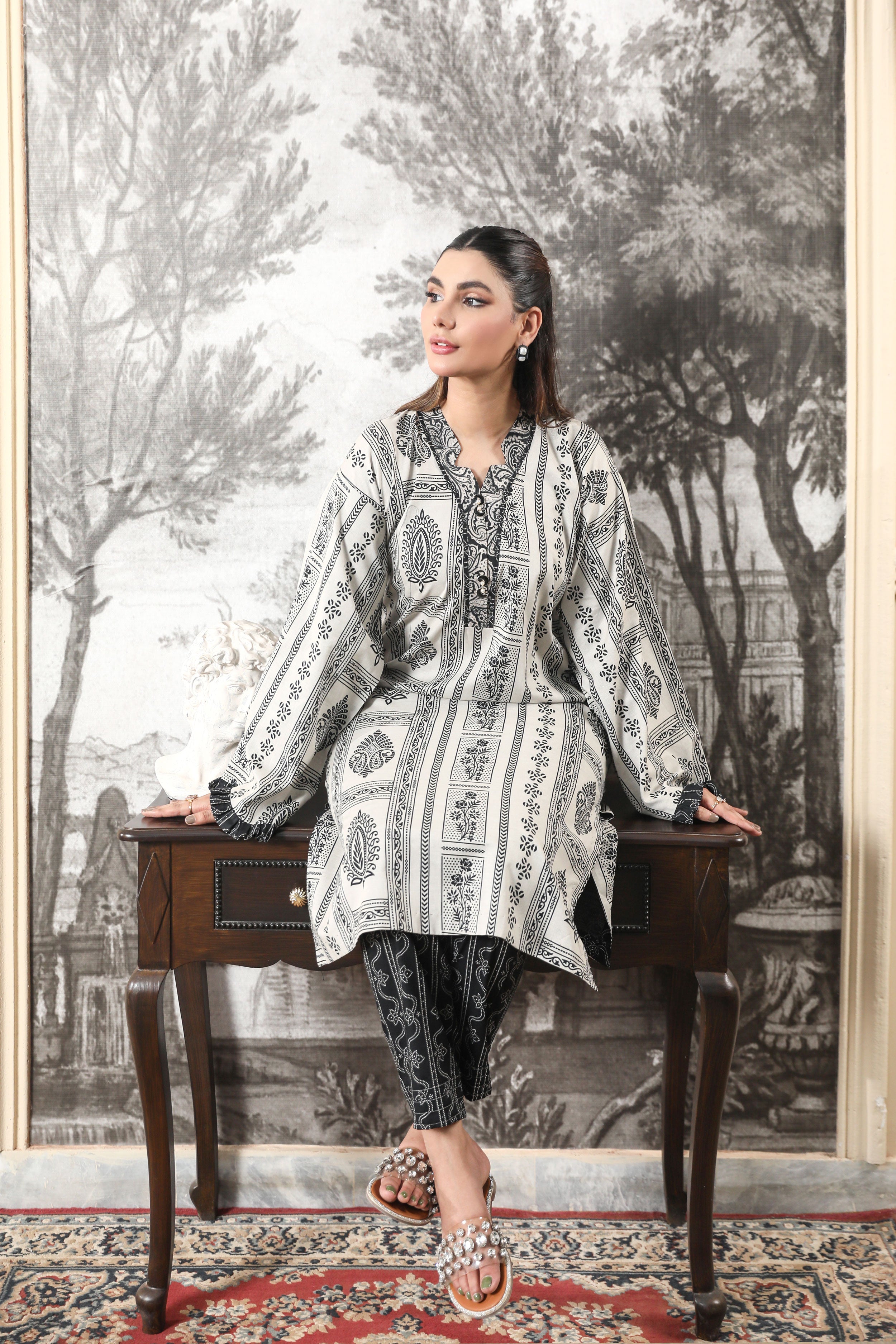 3 Pcs Digital Printed Suit (CL-3A25)