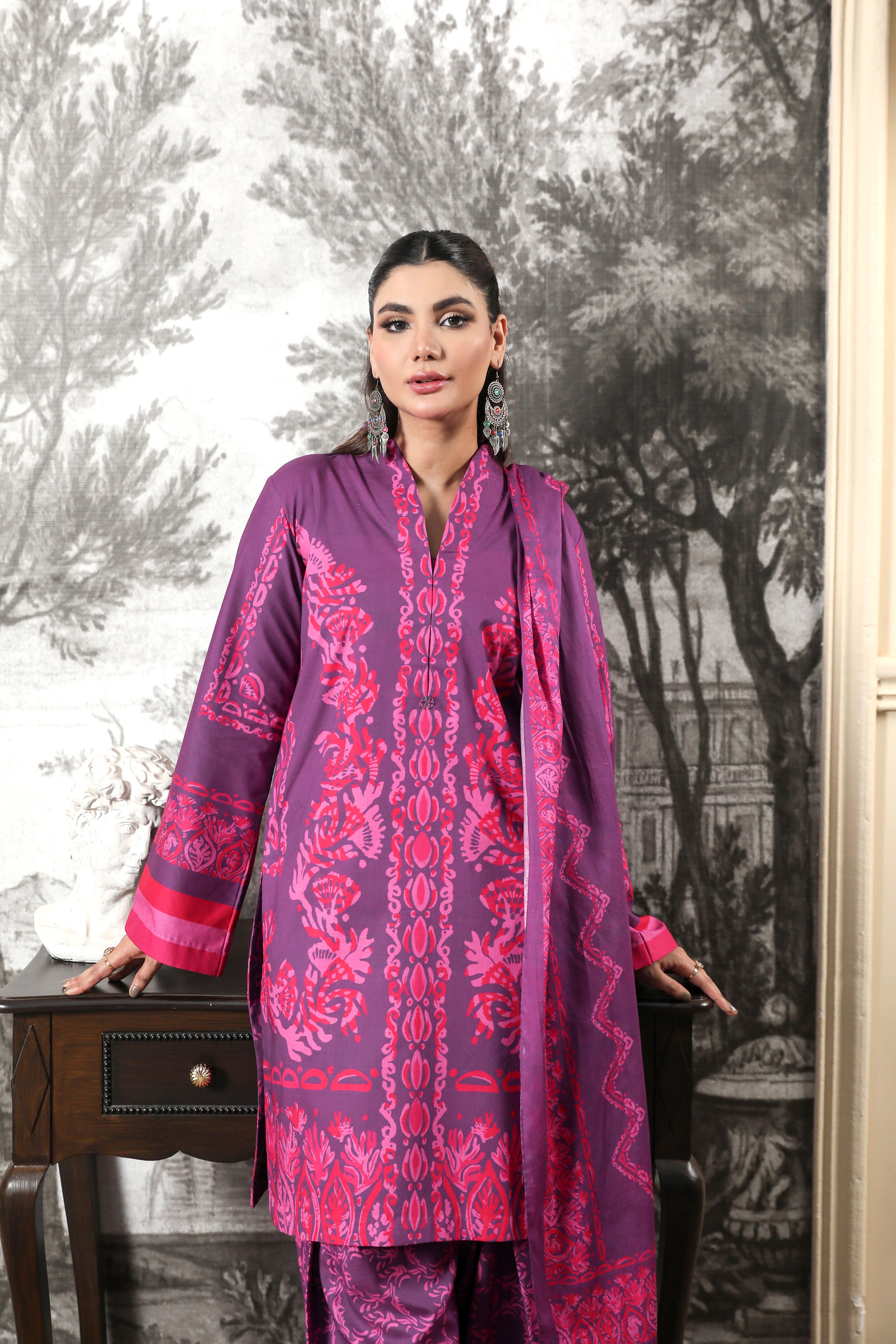 3 Pcs Digital Printed Suit (CL-10A25)