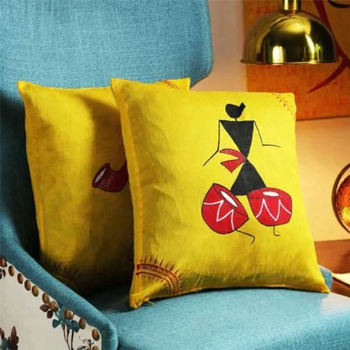 MUSTARD WORLI RANGDESI CUSHION COVERS (PACK OF 2)