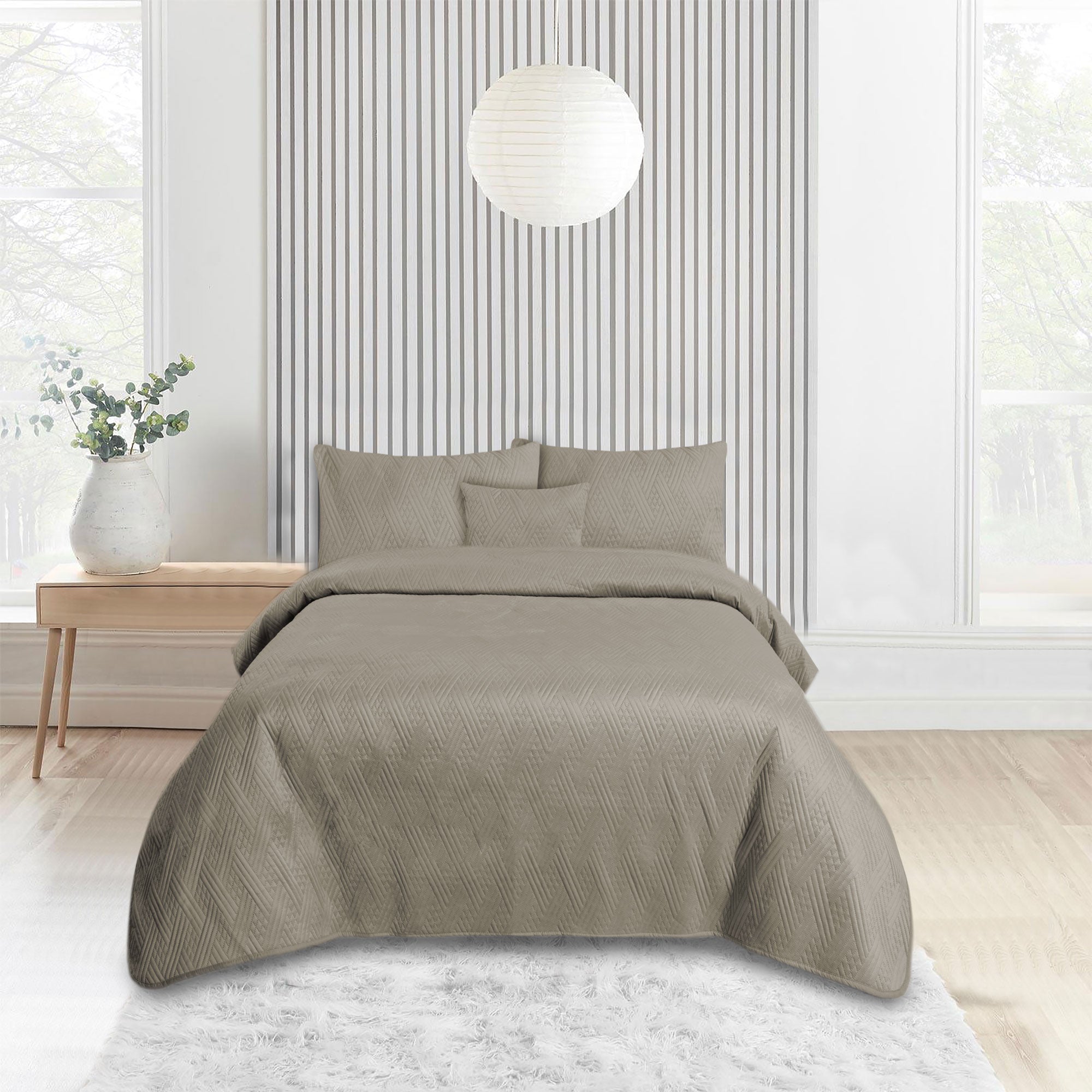 Luxury Taupe Grey Velvet Bedspread