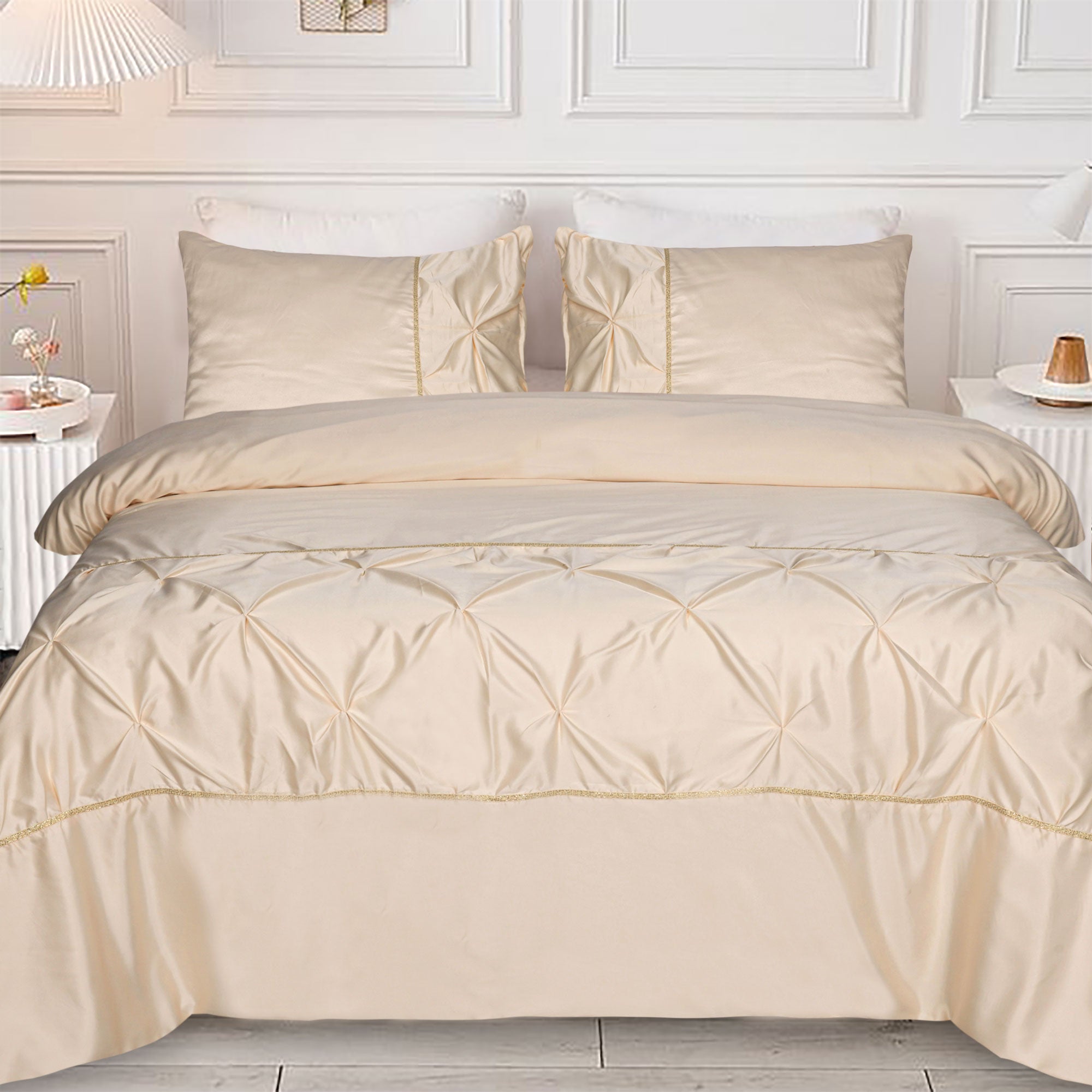 Luxury Elegant Silk Pintuck Microfiber Complete Bedding Set