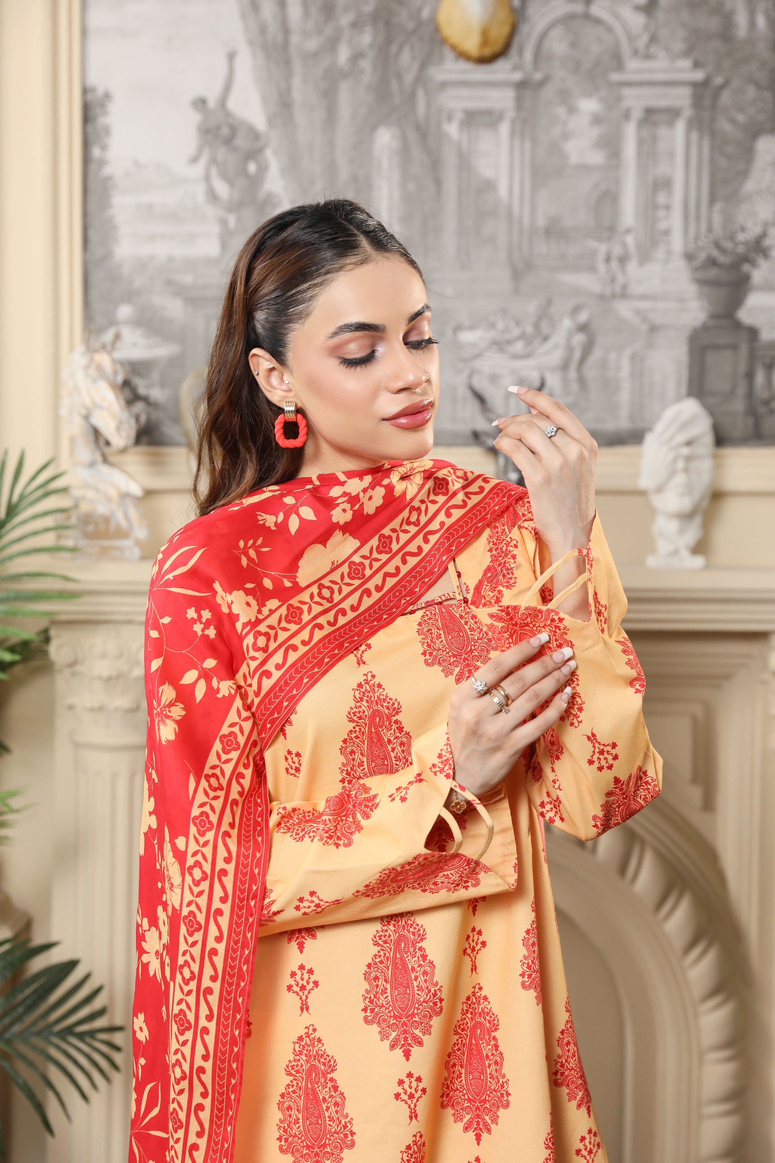 3 Pcs Digital Printed Suit (CL-9A25)