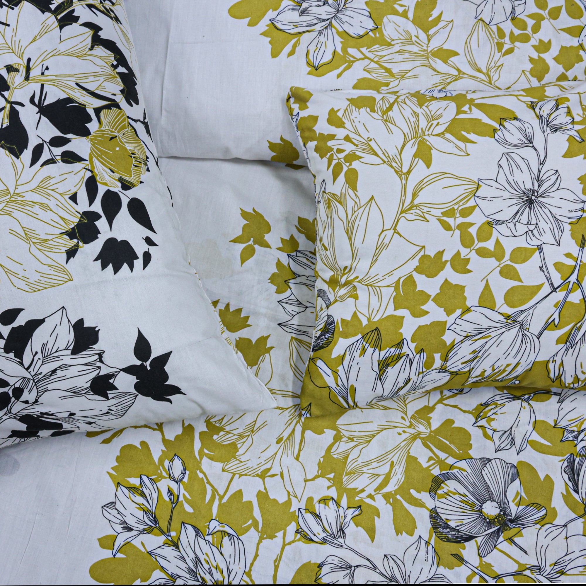 Fenna Yellow Cotton Printed Duvet Cover Set