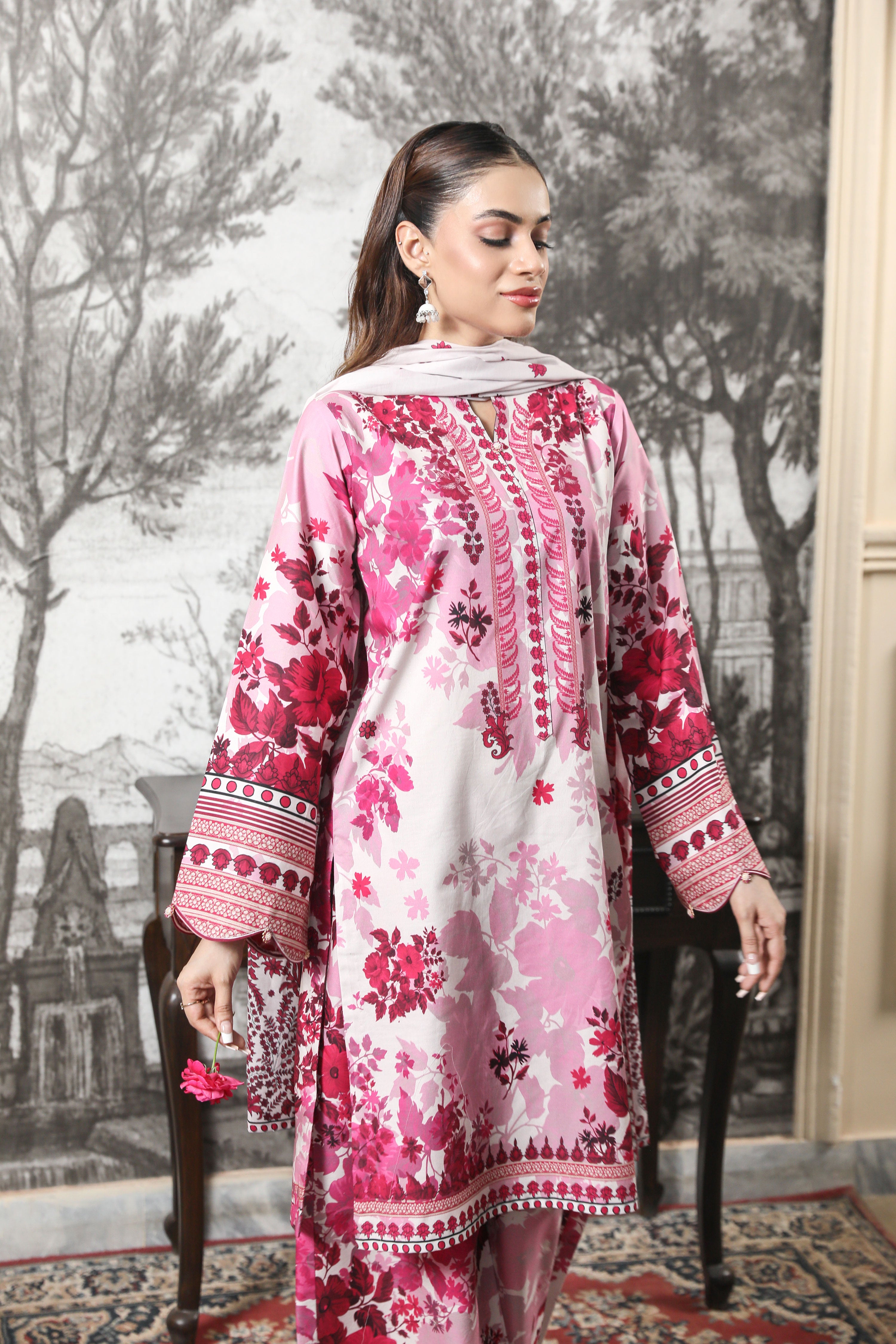 3 Pcs Digital Printed Suit (CL-2A25)