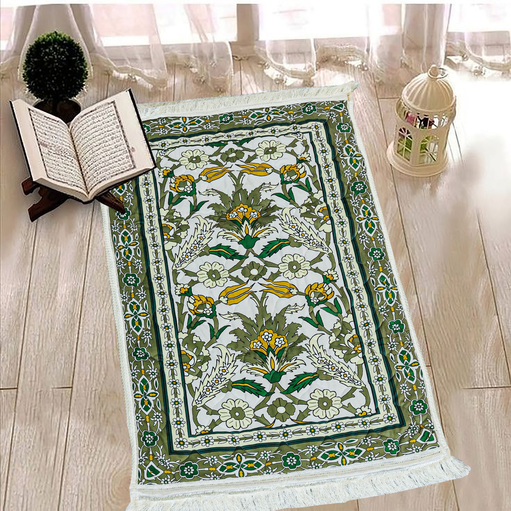 Velvet Prayer Mat Printed Jai Namaz Green