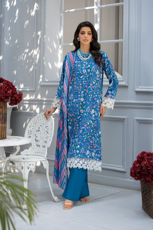 Scallop 3 Piece Lawn Printed Suit