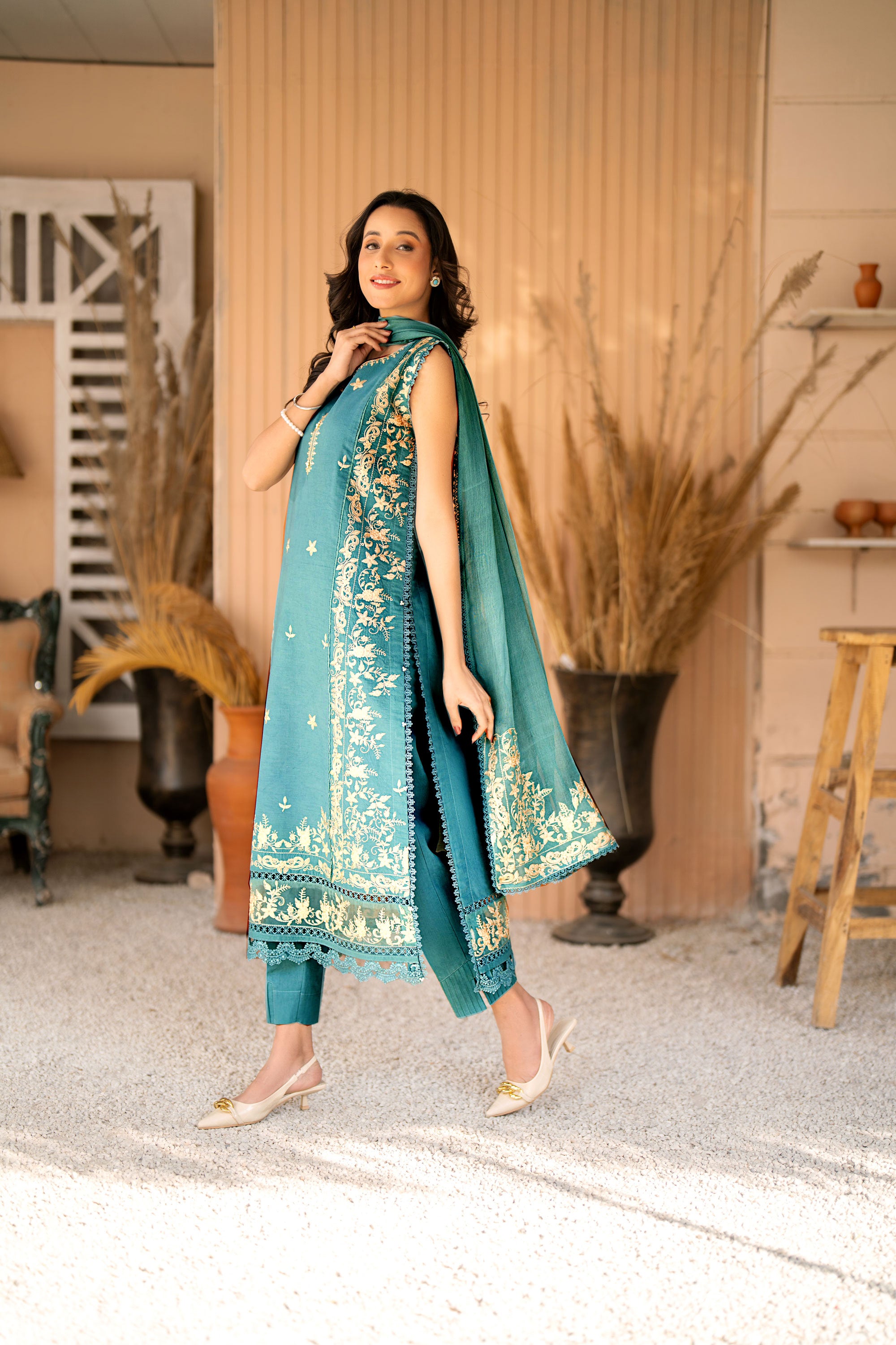 Sea Pearl 3 Piece Embroidered Lawn Stitched Suit.Order now