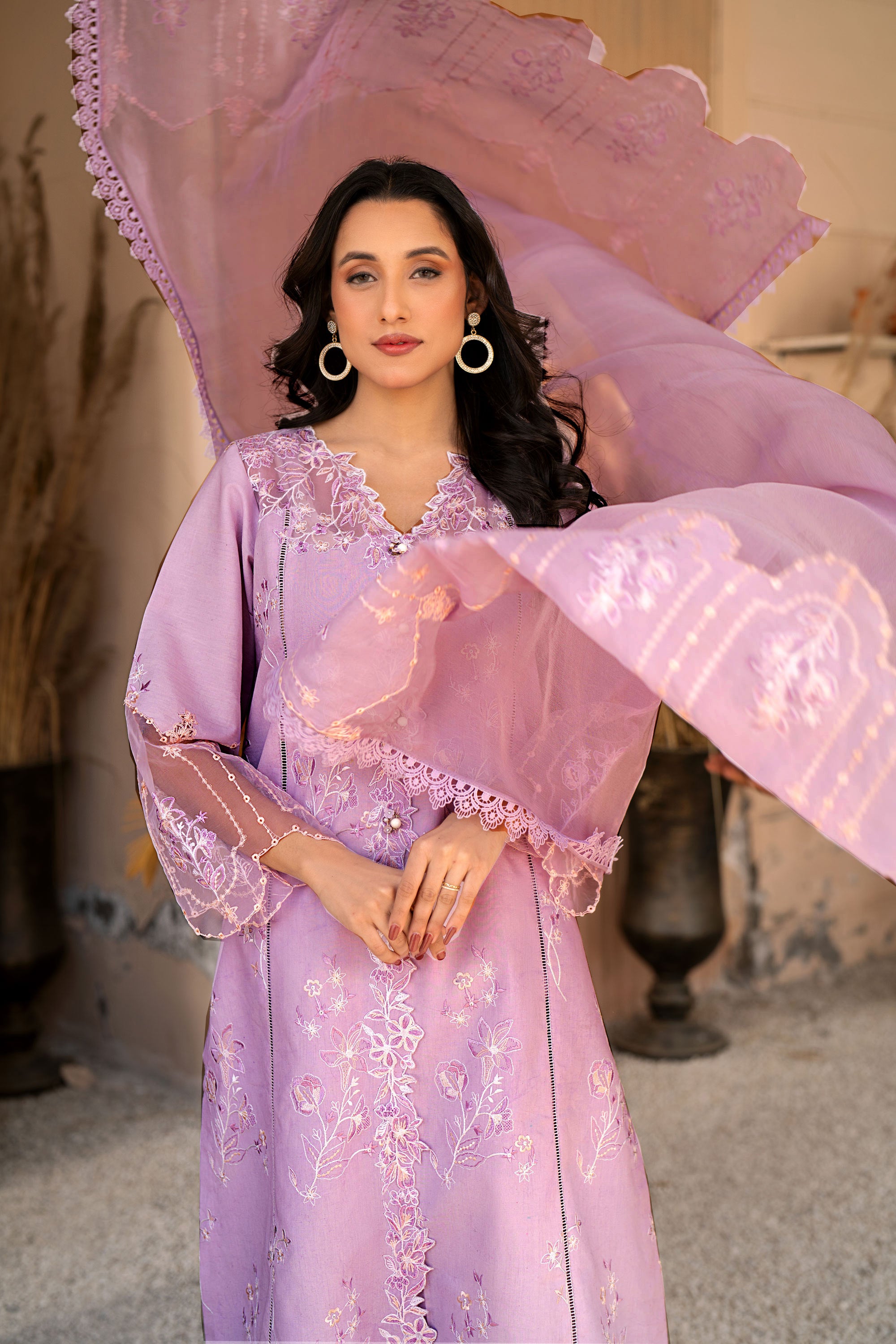 Lavender Essence 3 Piece Embroidered Lawn Stitched Suit.Order now