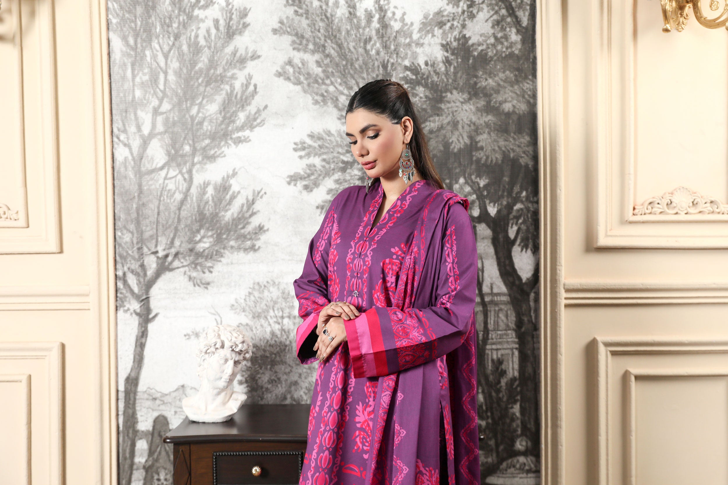 3 Pcs Digital Printed Suit (CL-10A25)
