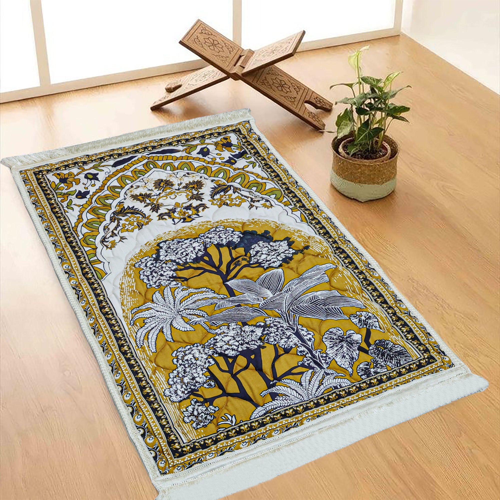 Velvet Prayer Mat Printed Jai Namaz Yellow