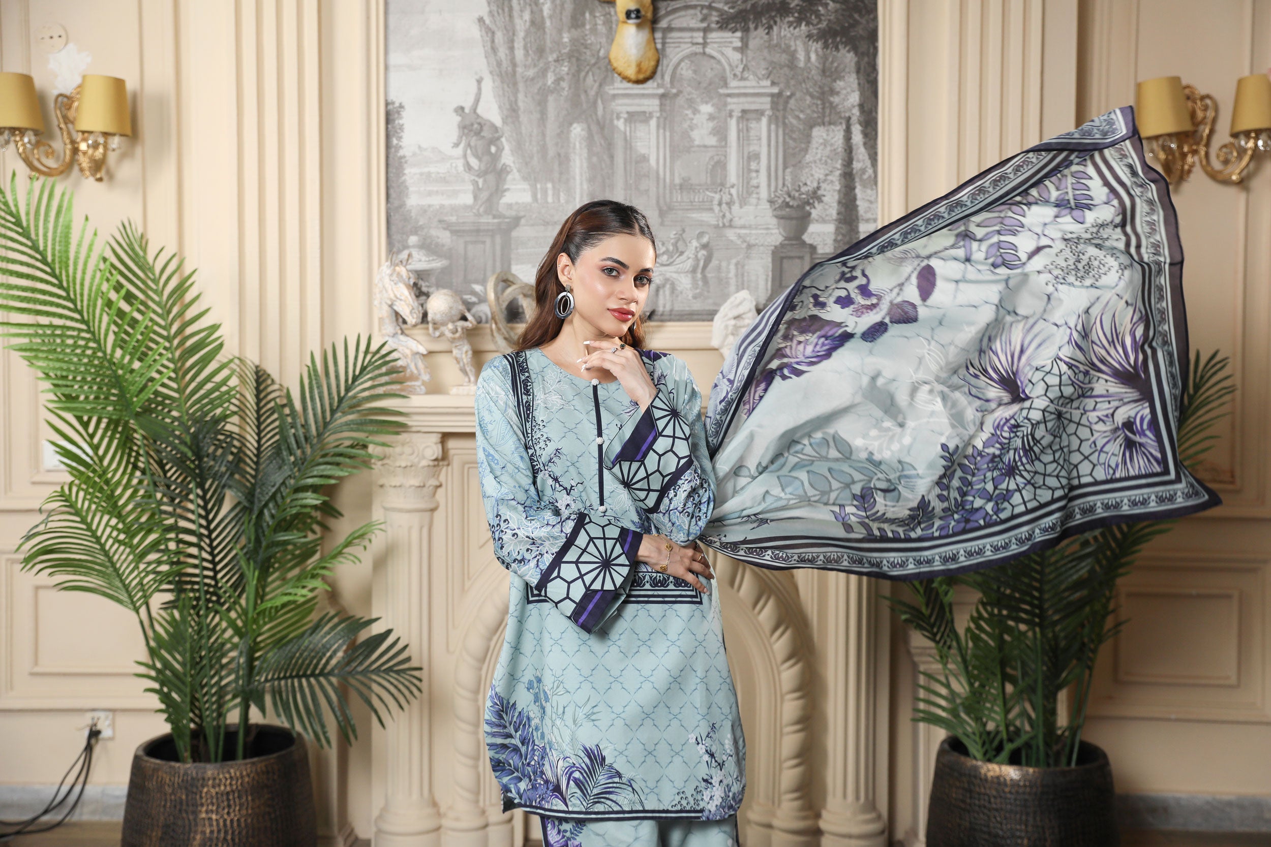 3 Pcs Digital Printed Suit (CL-1A25)