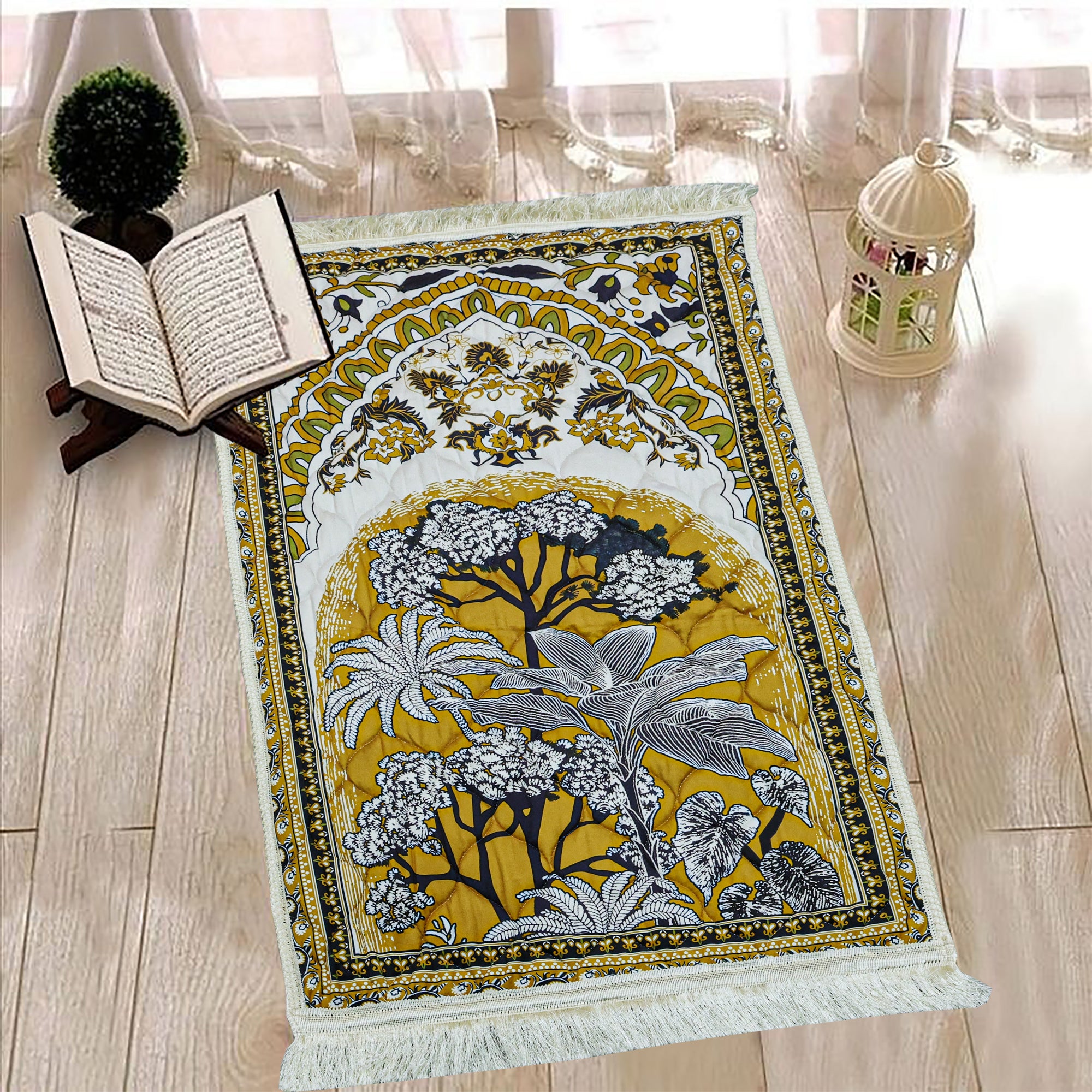 Velvet Prayer Mat Printed Jai Namaz Yellow