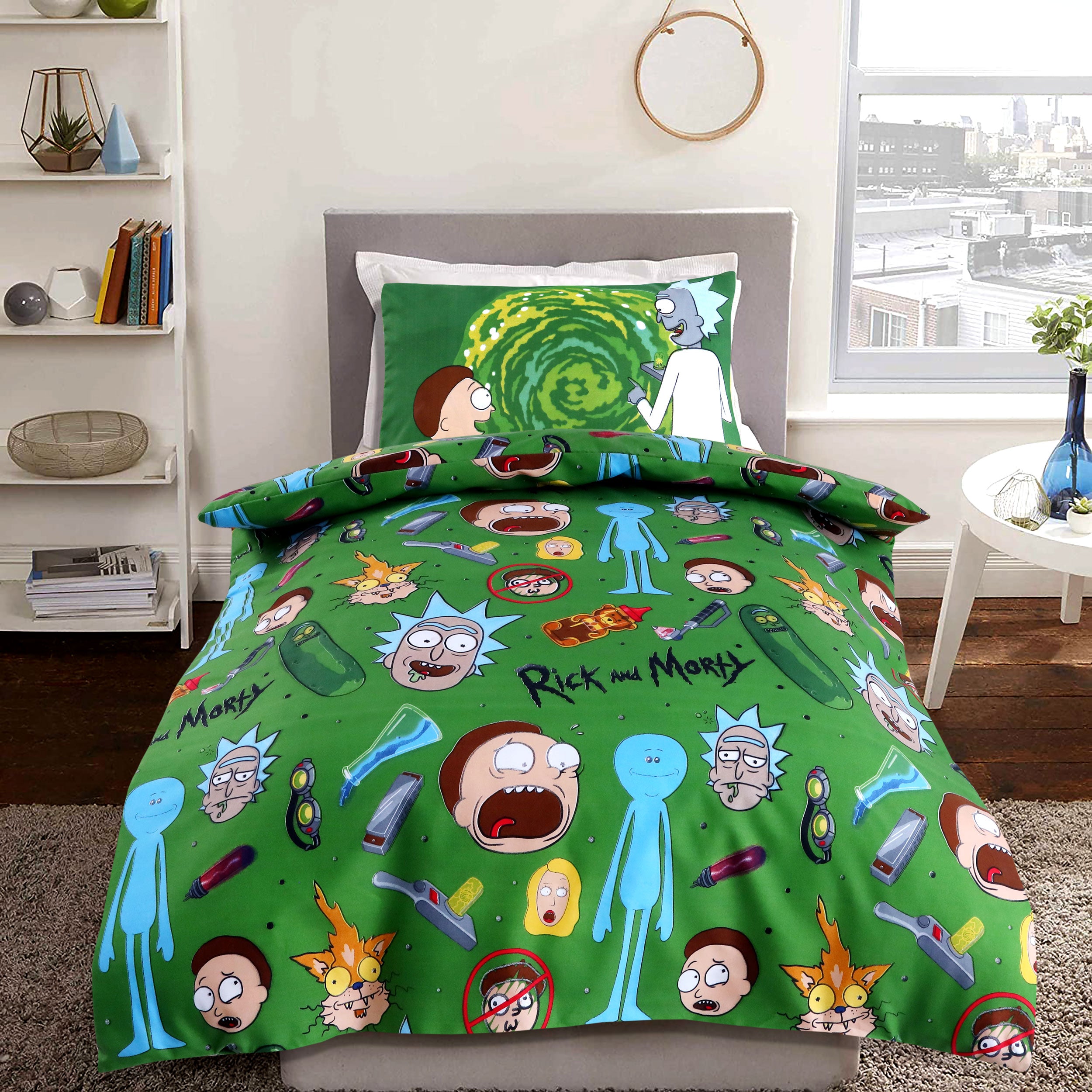 Rick & Morty 100% Cotton Fabric Kids bedding set Include 1 Duvet cover, 1 Flat sheet, 1 Pillow Case