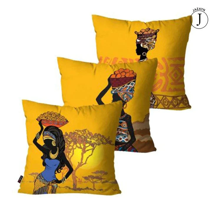 Yellow African Decorative Cushion Covers (Pack of 3)