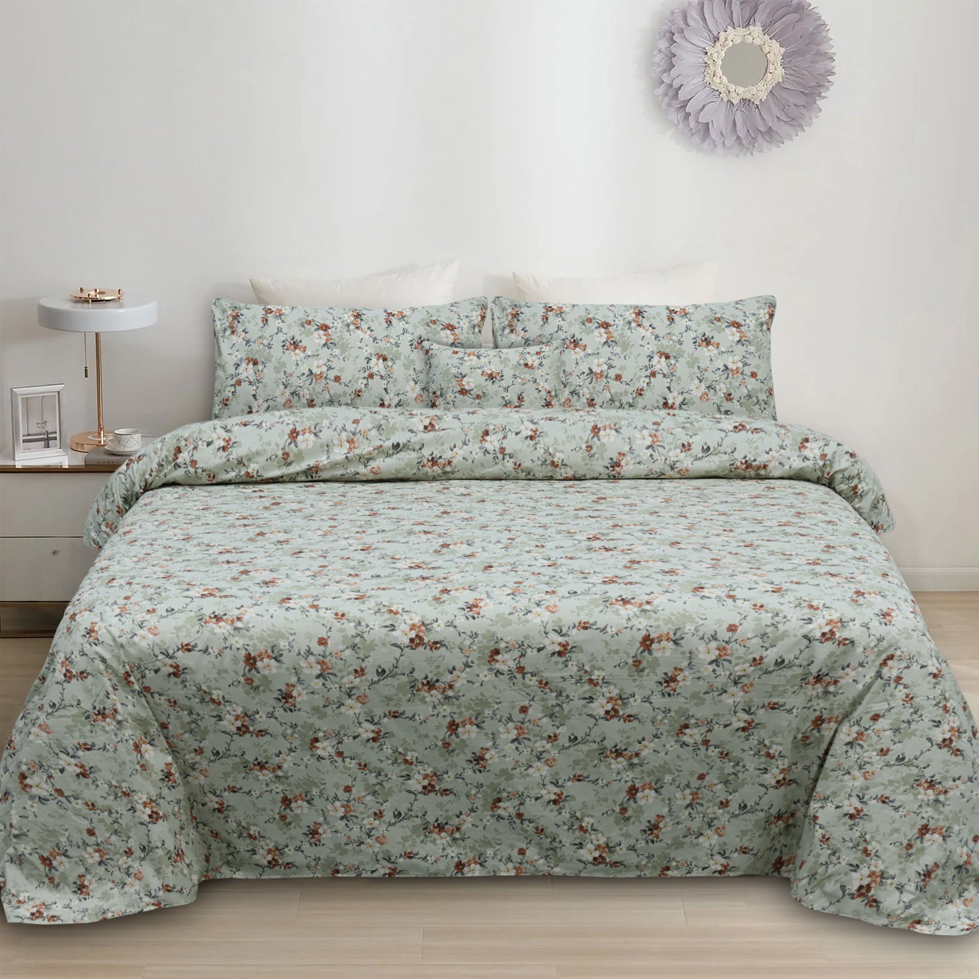 Ambesonne Floral Cotton Printed Flat Sheet Set