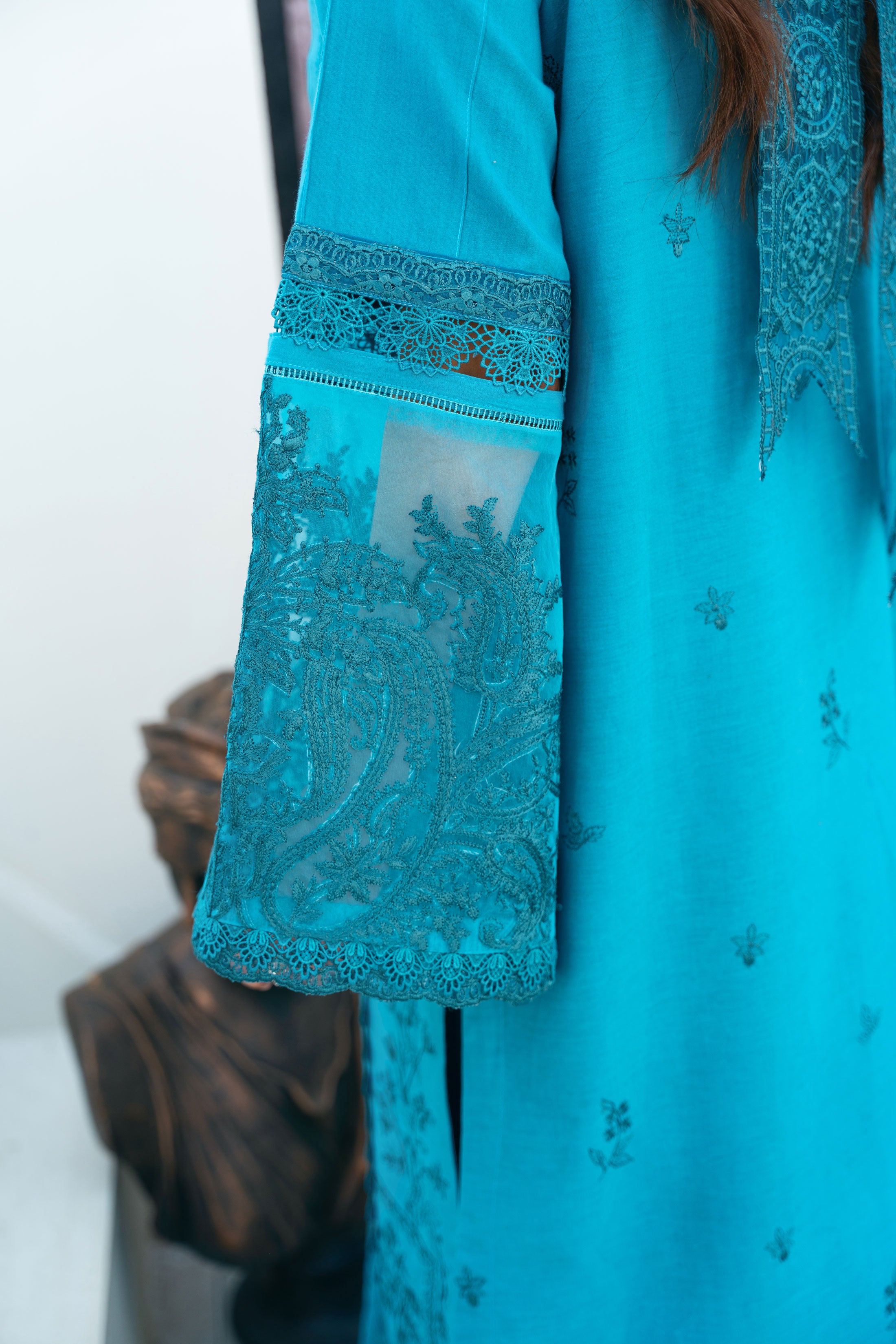 Blue 3 Piece Embroidered Lawn  Suit