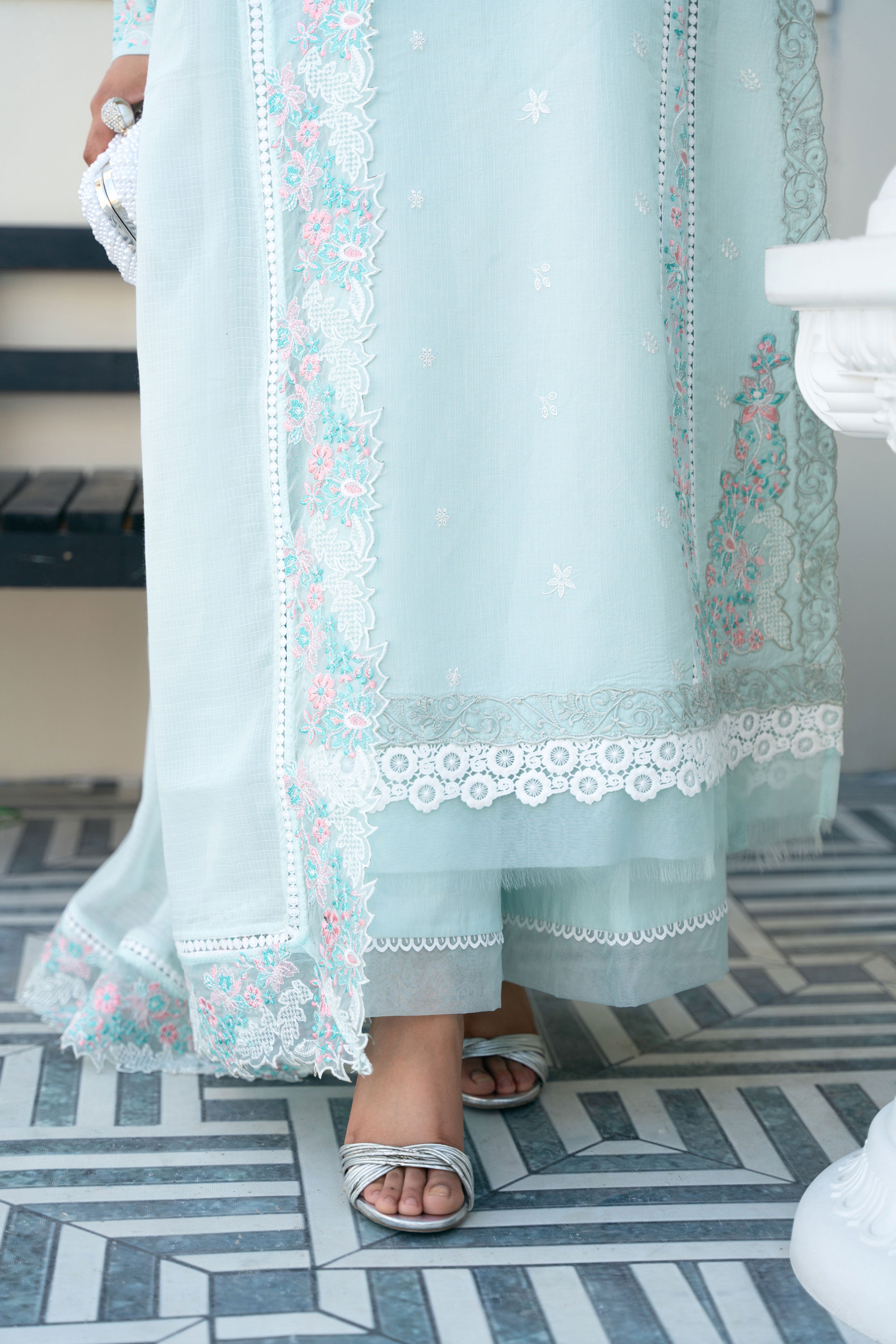 Ice Blue 3 Piece Embroidered Lawn Suit